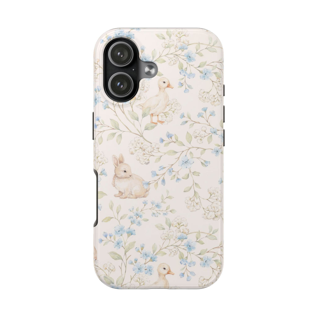 Floral Bunny Tough Phone Case — Pastel Spring Rabbit Protective Cover