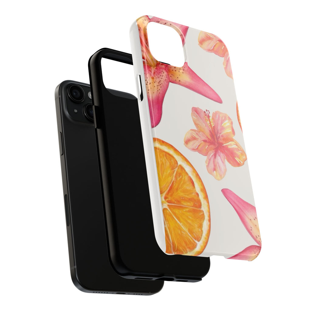 Tough Phone Case — Tropical Citrus & Pink Hibiscus Design