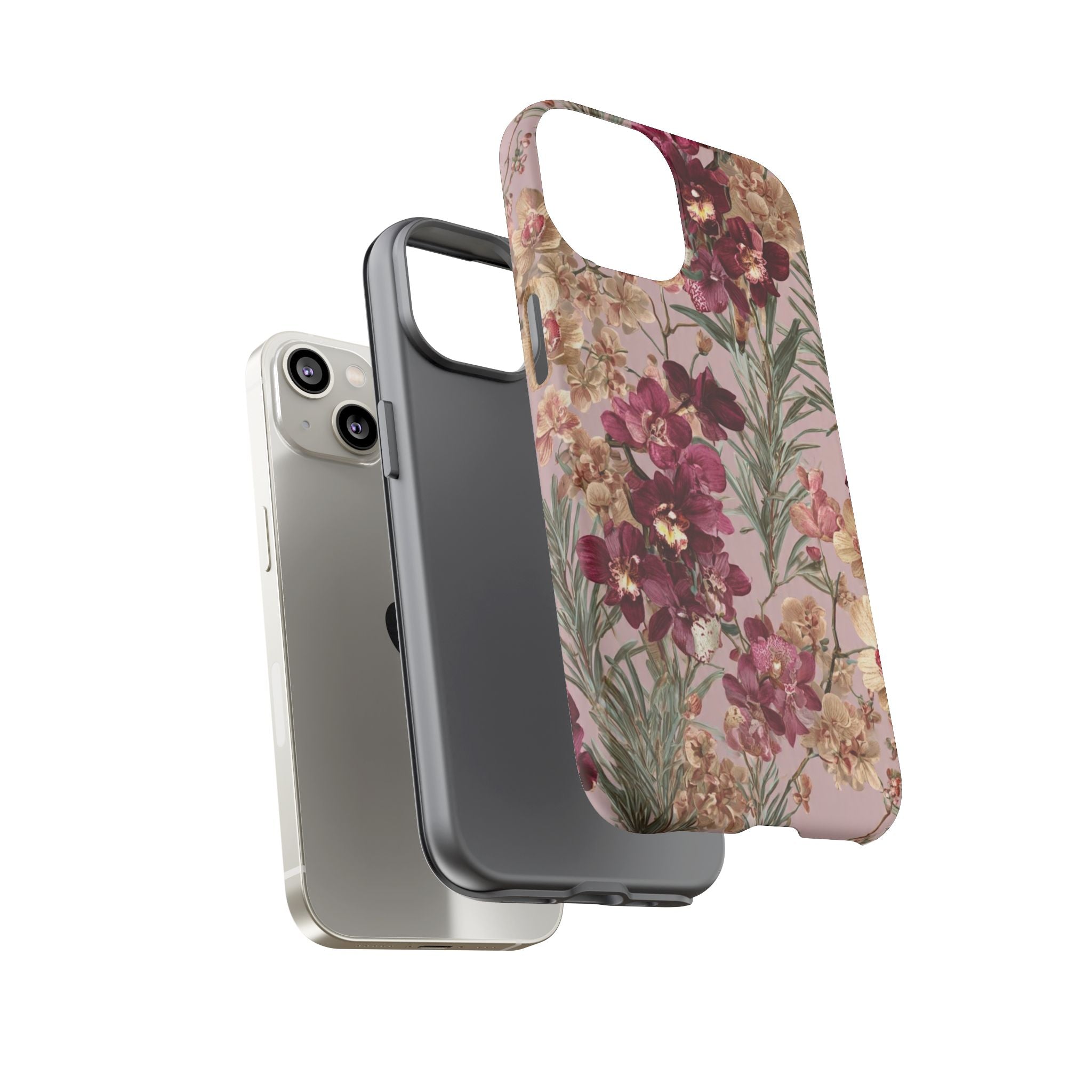 Floral Orchid Tough Phone Case — Vintage Pink Burgundy Protection