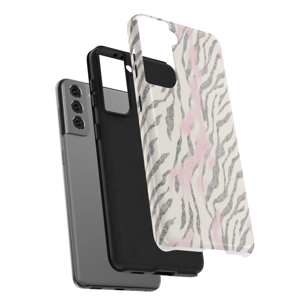 Zebra Blush Tough Phone Case — Pink Marble Animal Print Protective Cover