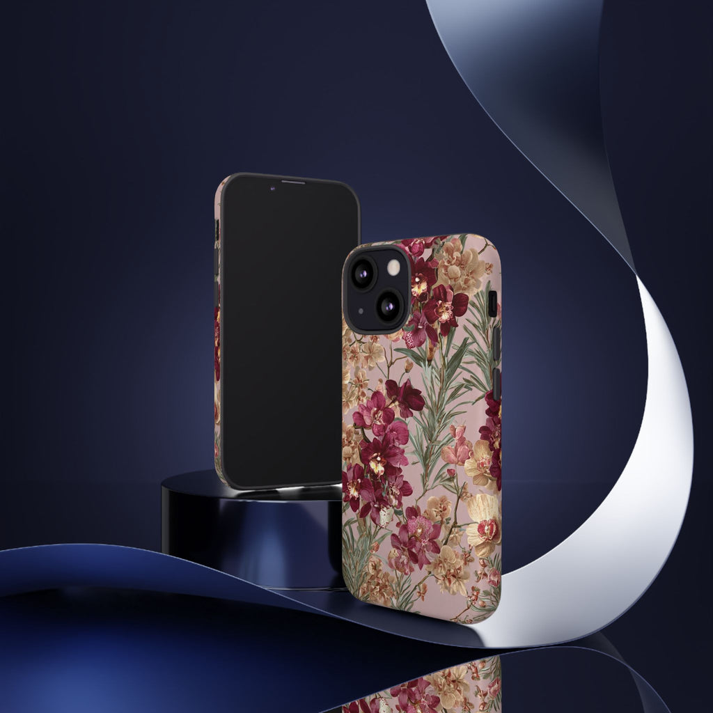 Floral Orchid Tough Phone Case — Vintage Pink Burgundy Protection