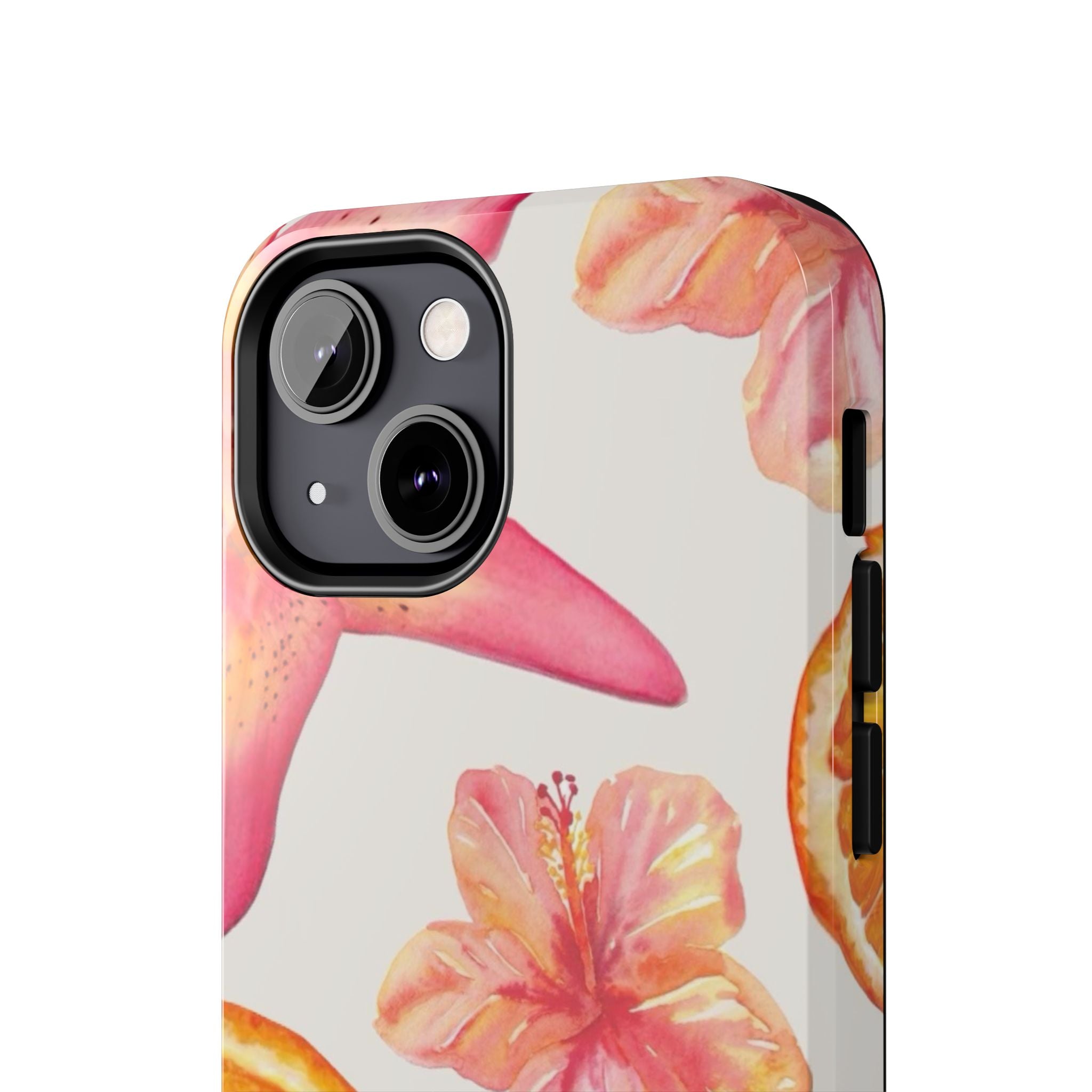 Tough Phone Case — Tropical Citrus & Pink Hibiscus Design