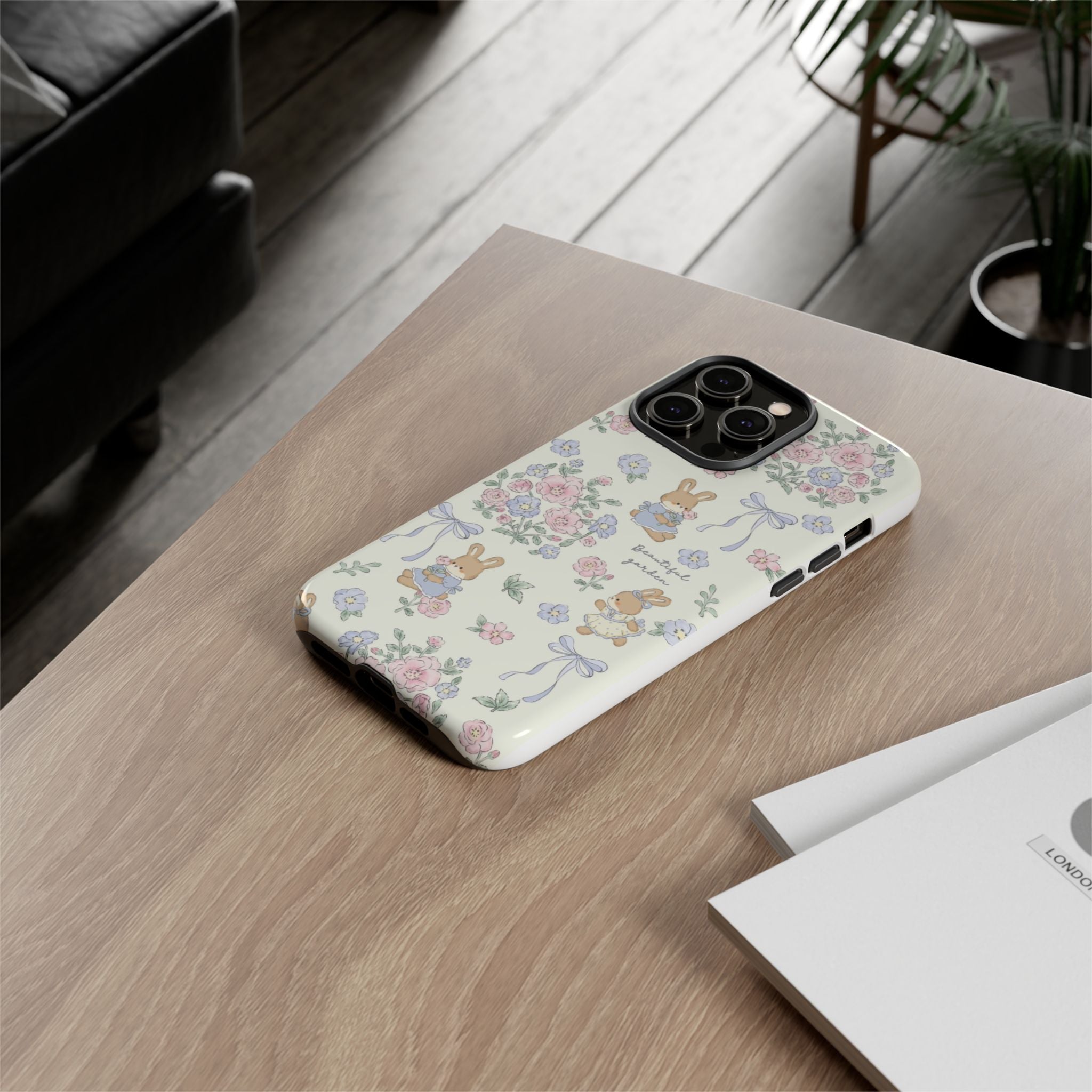 Floral Bunny Phone Case — "Beautiful Garden" Protective iPhone Cover