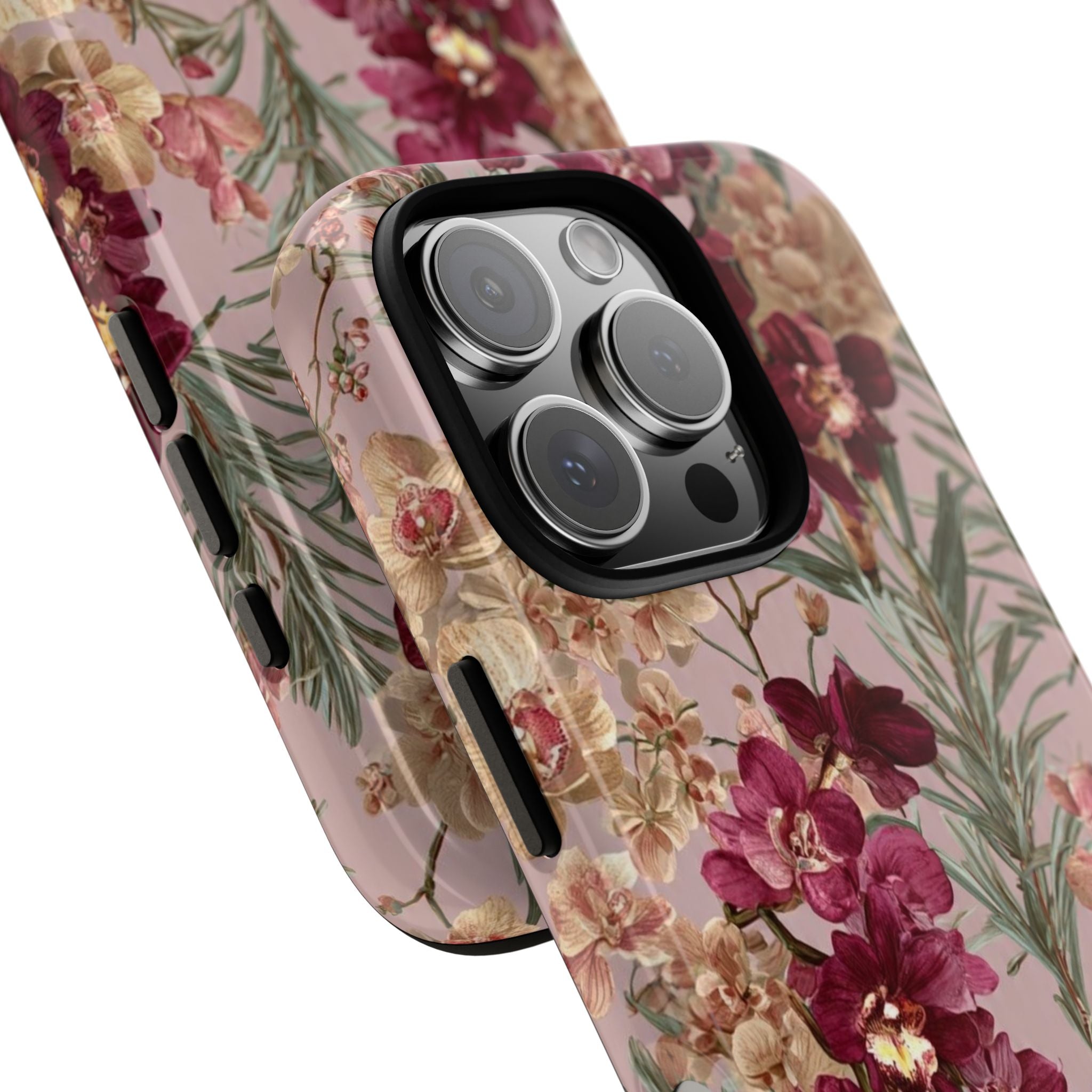 Floral Orchid Tough Phone Case — Vintage Pink Burgundy Protection