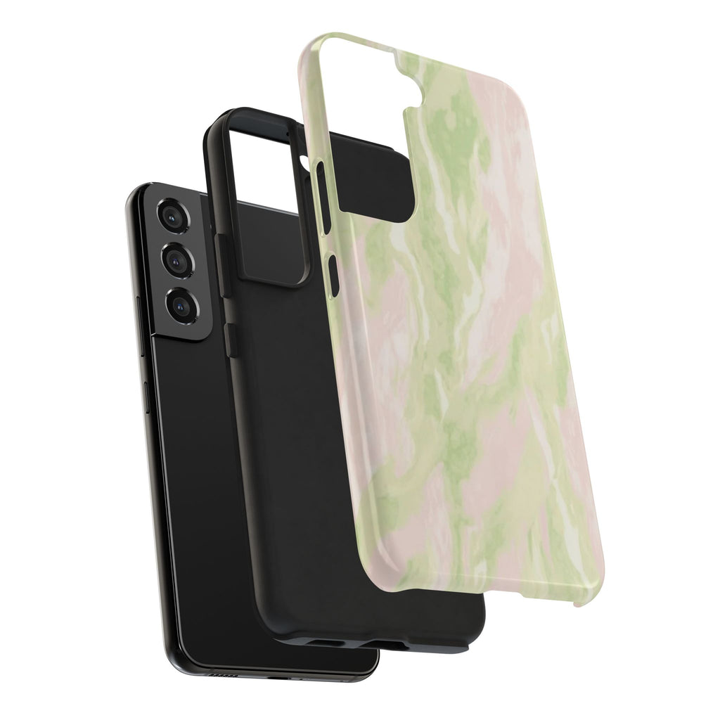 Pastel Marble Tough Phone Case — Pink & Sage Protective Phone Cover