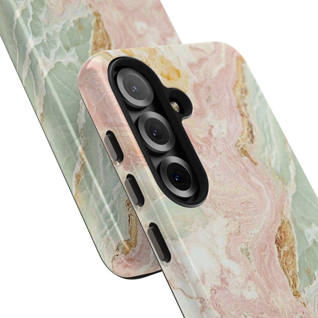Pastel Marble Tough Phone Case – Protective iPhone Cover with Pink & Mint Swirl