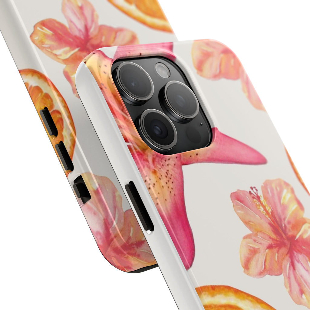 Tough Phone Case — Tropical Citrus & Pink Hibiscus Design