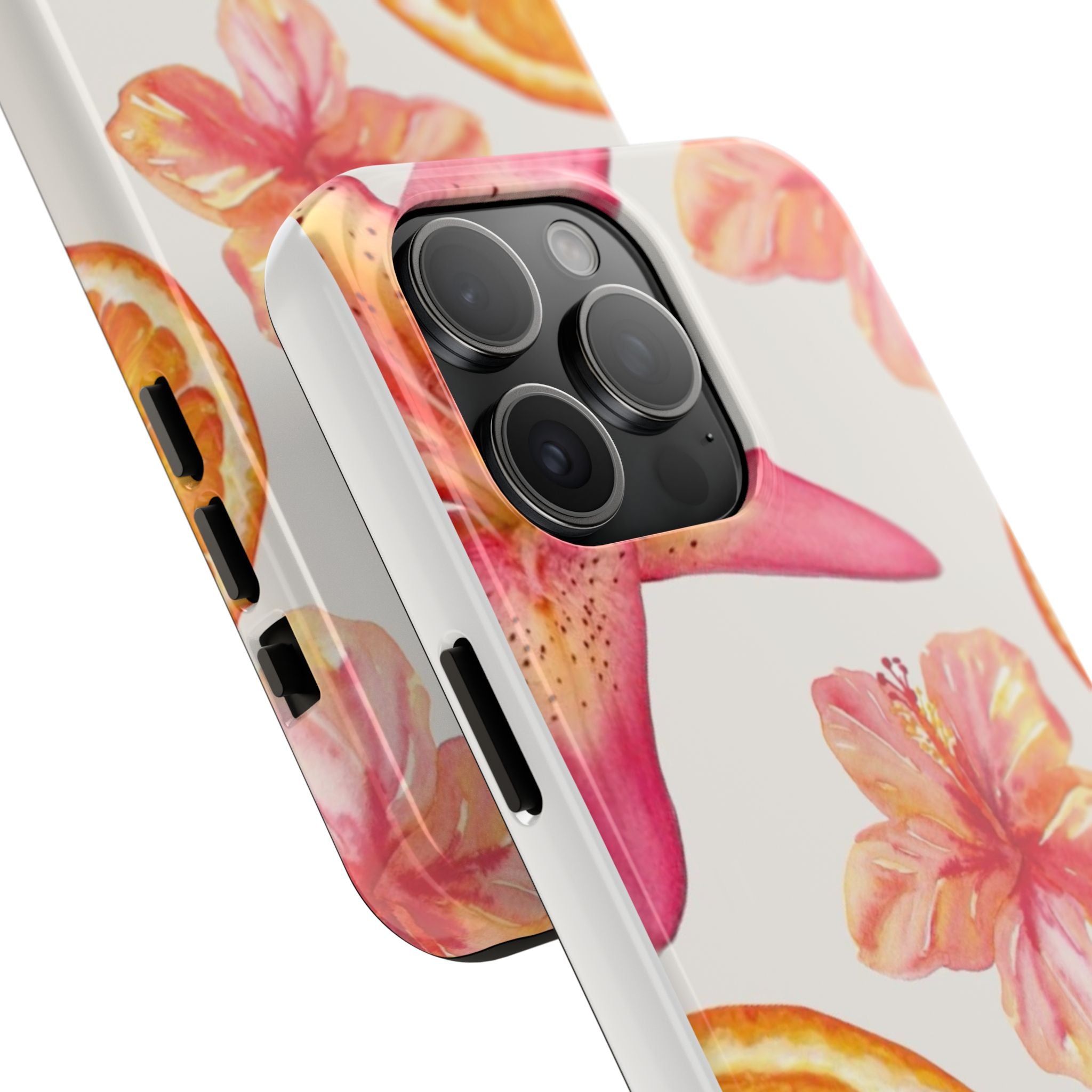 Tough Phone Case — Tropical Citrus & Pink Hibiscus Design