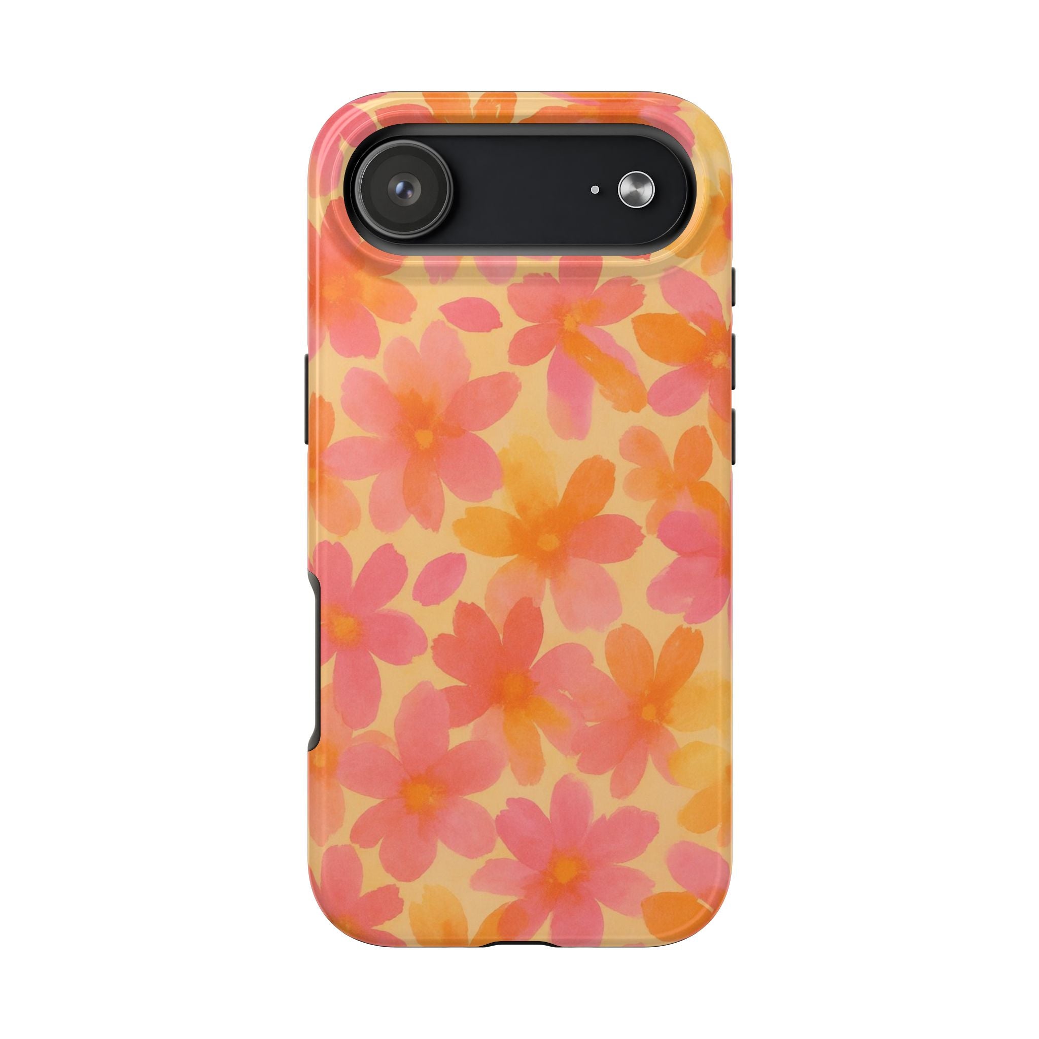 Floral Watercolor Tough Phone Case — Pink & Orange Bloom Protective Cover