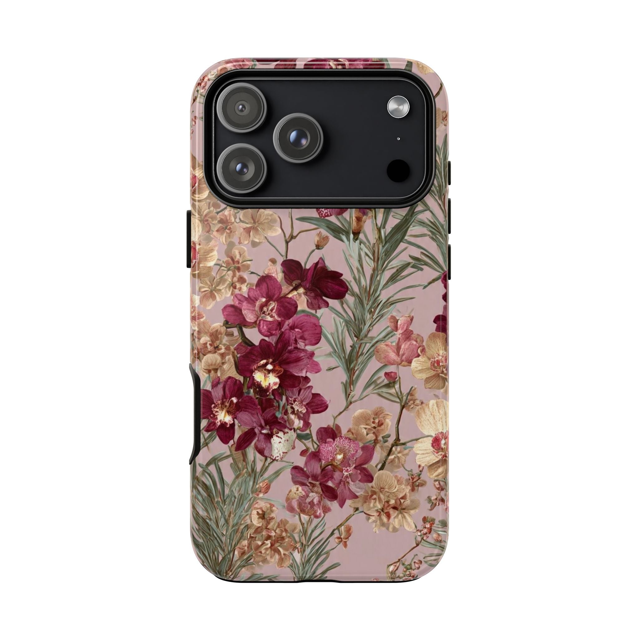 Floral Orchid Tough Phone Case — Vintage Pink Burgundy Protection
