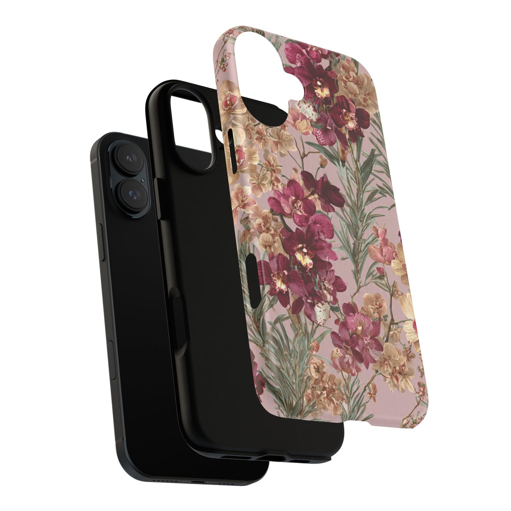 Floral Orchid Tough Phone Case — Vintage Pink Burgundy Protection
