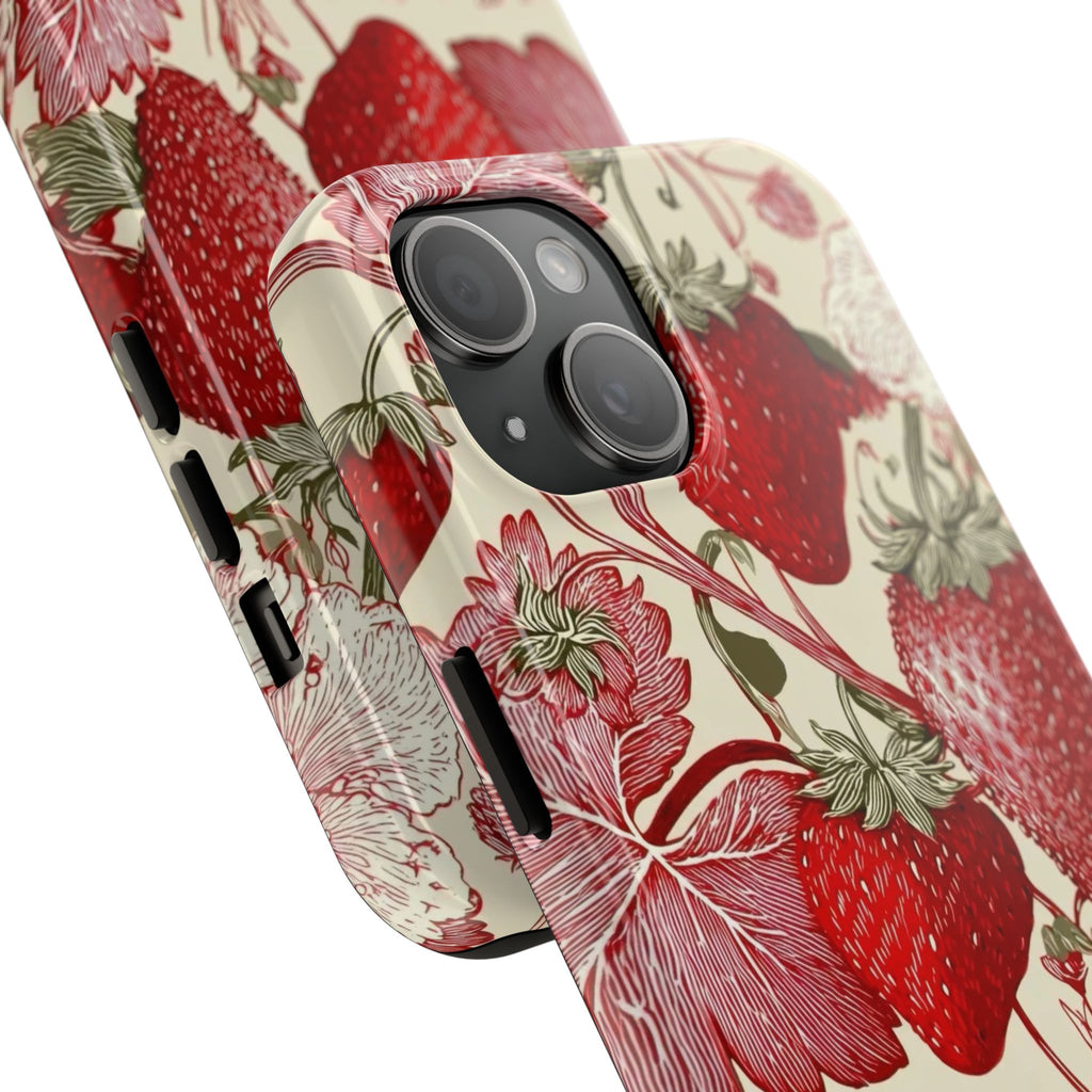 Strawberry Vintage Tough Phone Case — Protective Floral iPhone Cover
