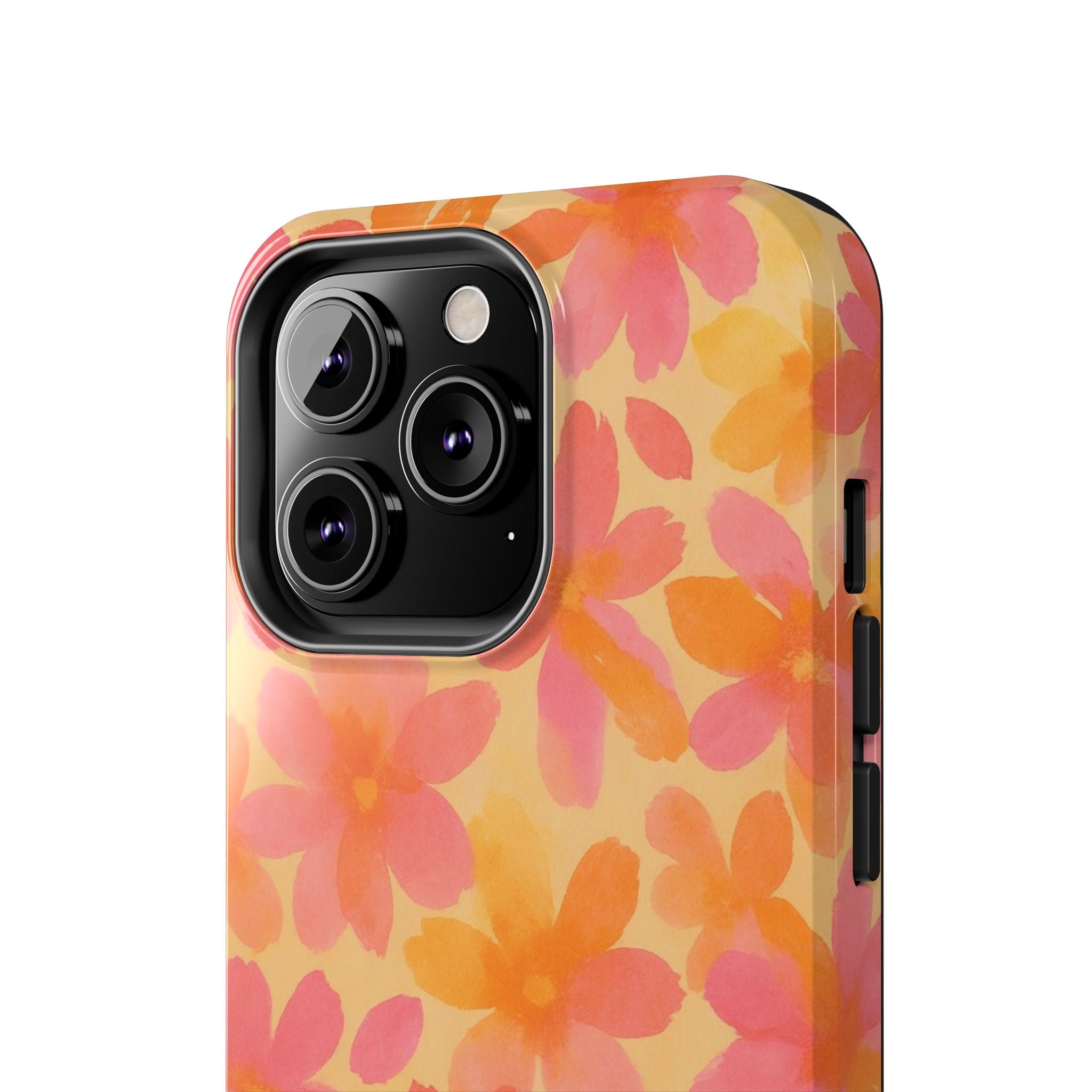 Floral Watercolor Tough Phone Case — Pink & Orange Bloom Protective Cover
