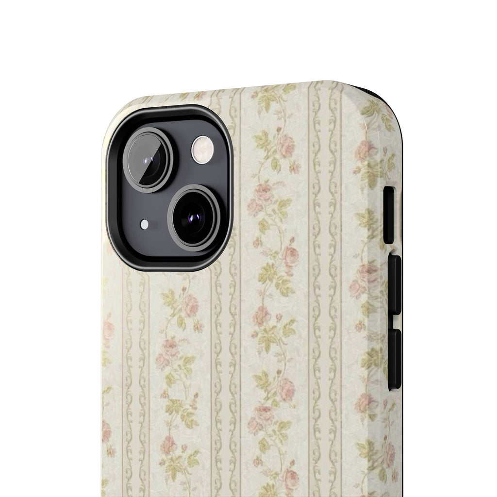Vintage Floral Stripe Tough Phone Case — Shabby Chic Rose Protection