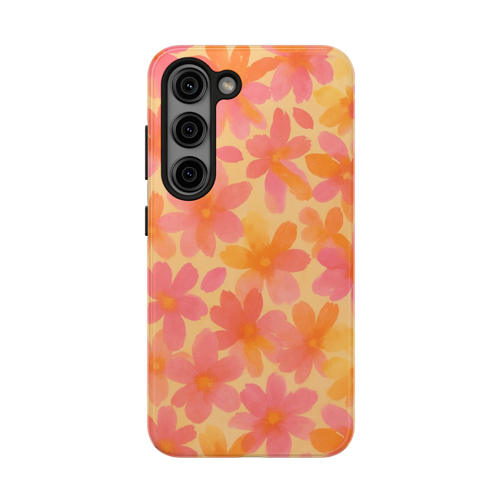 Floral Watercolor Tough Phone Case — Pink & Orange Bloom Protective Cover
