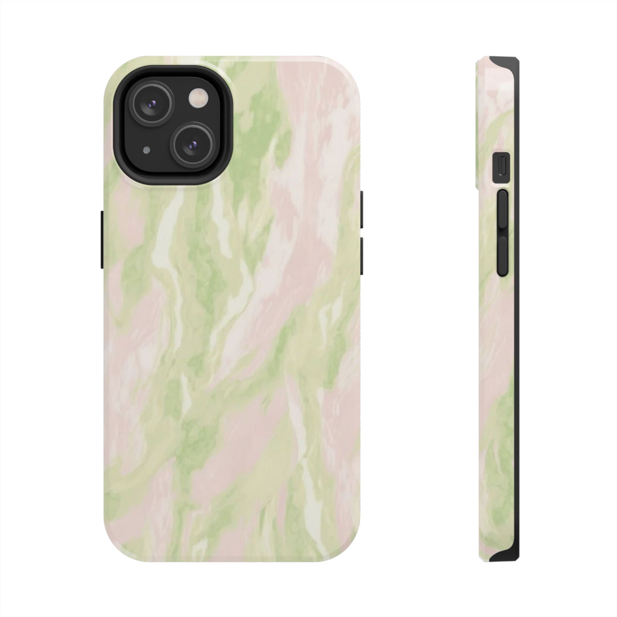 Pastel Marble Tough Phone Case — Pink & Sage Protective Phone Cover
