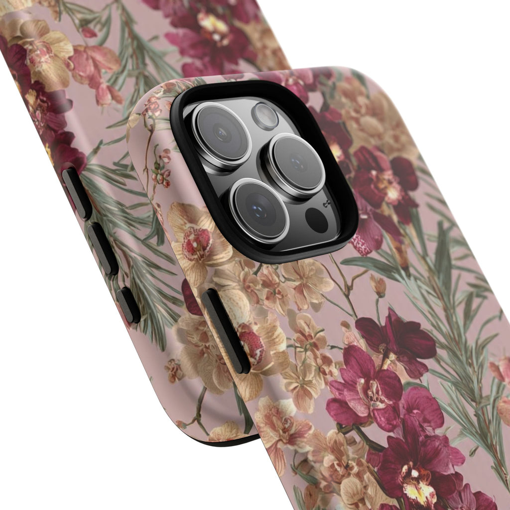 Floral Orchid Tough Phone Case — Vintage Pink Burgundy Protection