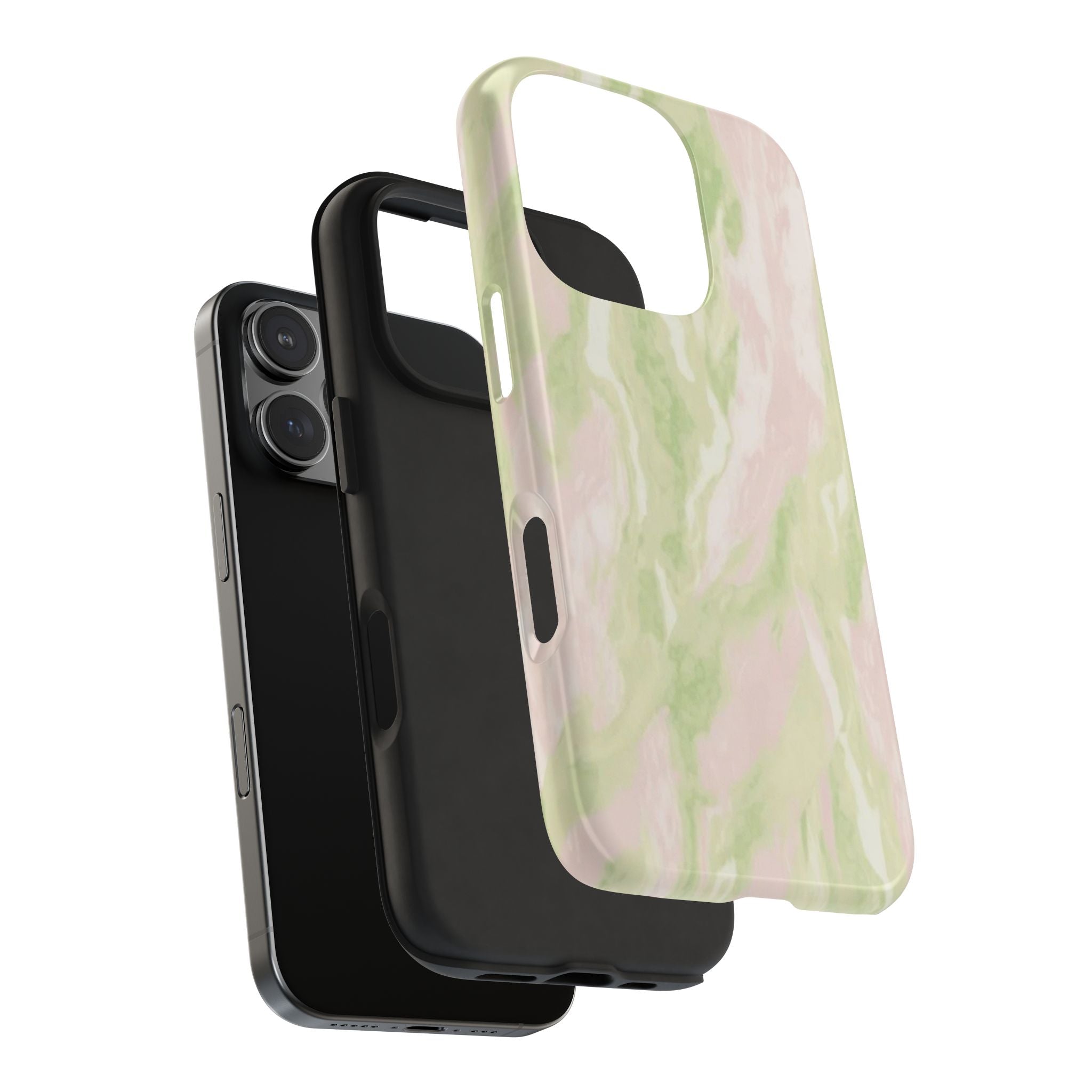 Pastel Marble Tough Phone Case — Pink & Sage Protective Phone Cover