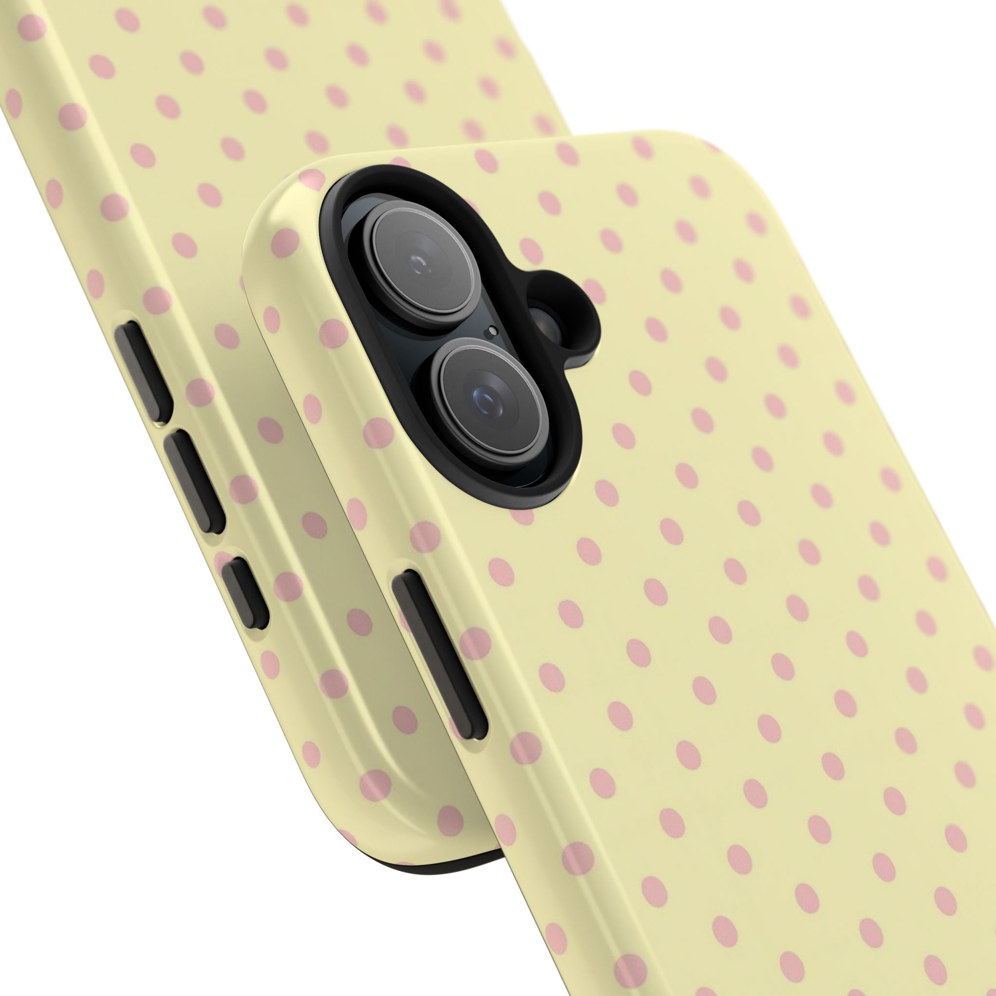 Pink Polka Dot Tough Phone Case — Pastel Yellow Protective iPhone Cover
