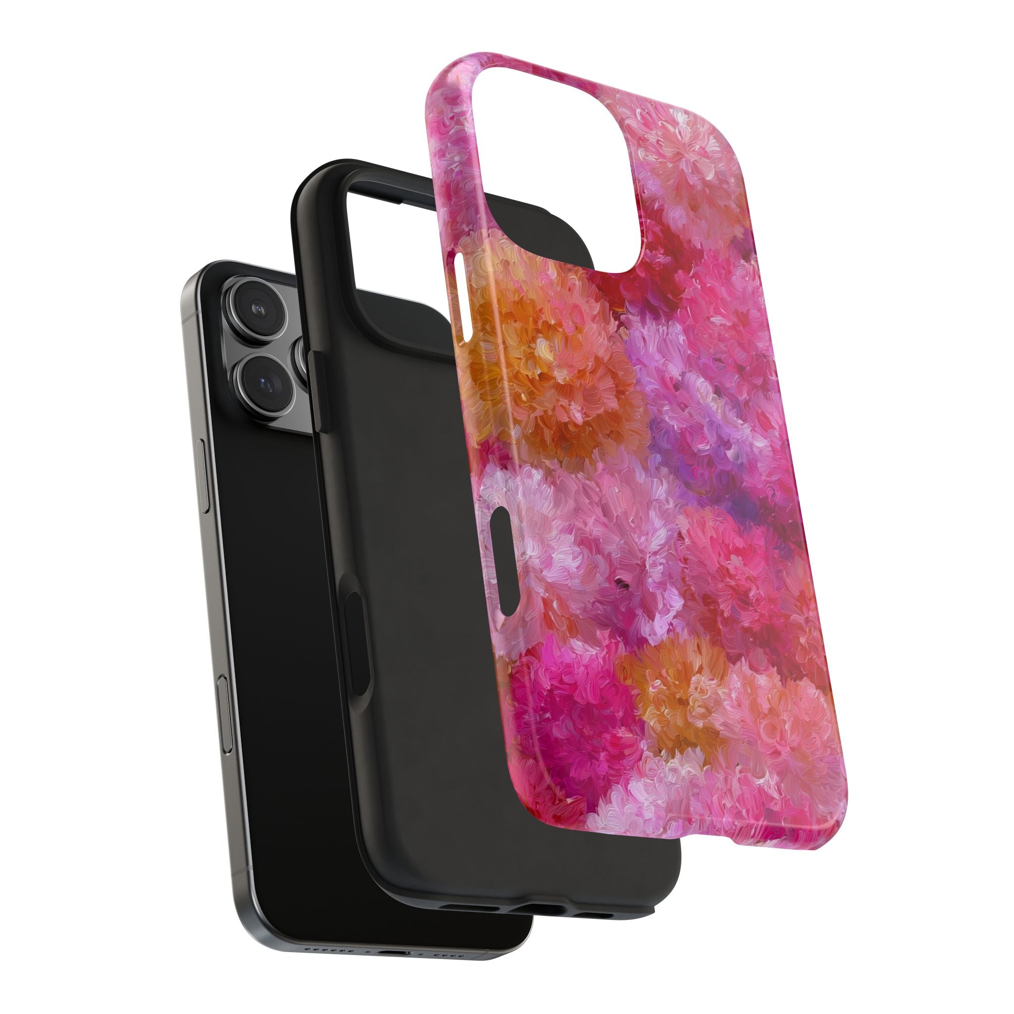Floral Burst Tough Phone Case — Pink Watercolor Peony Protective Cover