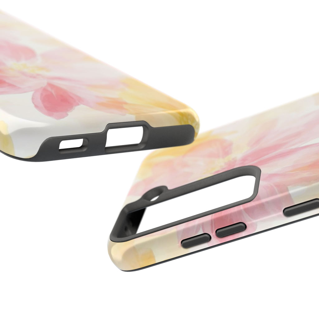 Floral Watercolor Tough Phone Case — Pink & Yellow Bloom Protective Cover