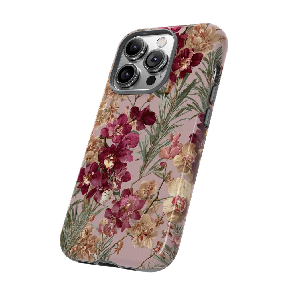 Floral Orchid Tough Phone Case — Vintage Pink Burgundy Protection