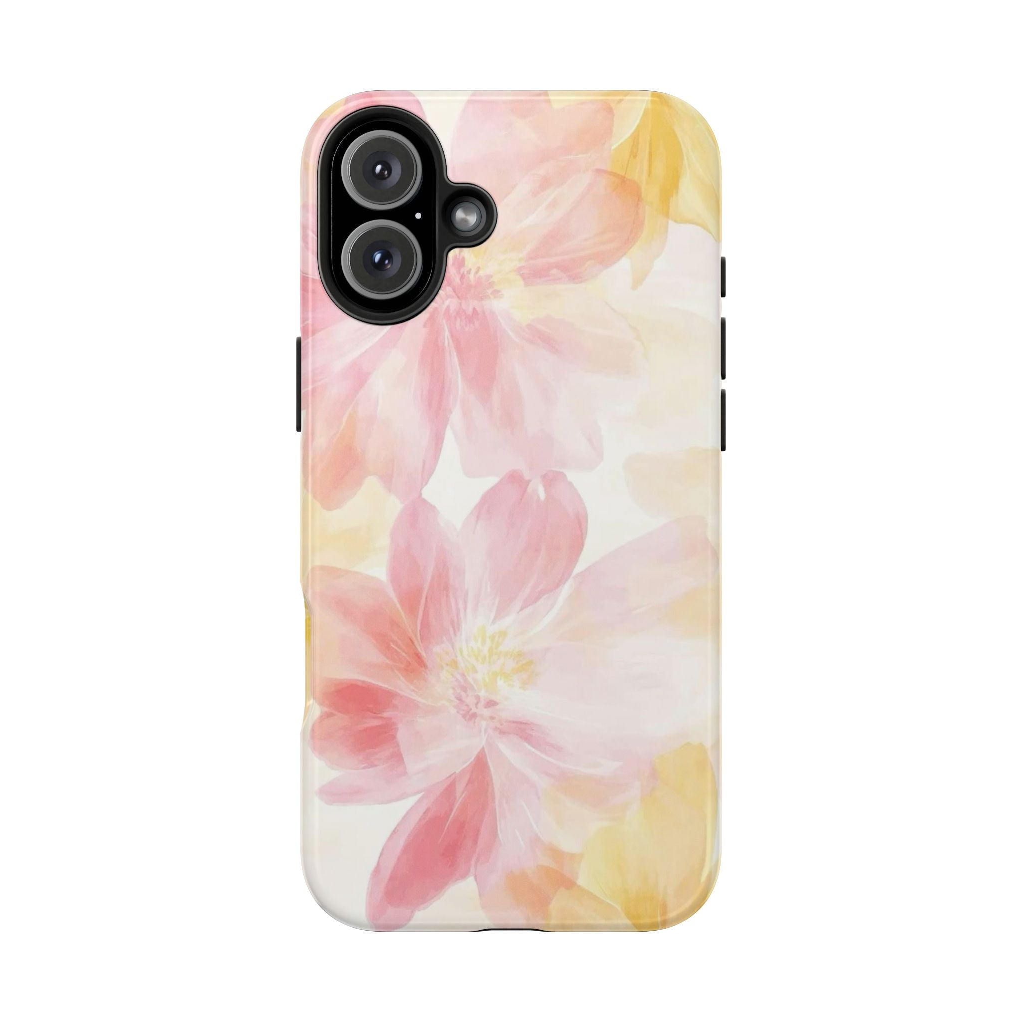 Floral Watercolor Tough Phone Case — Pink & Yellow Bloom Protective Cover