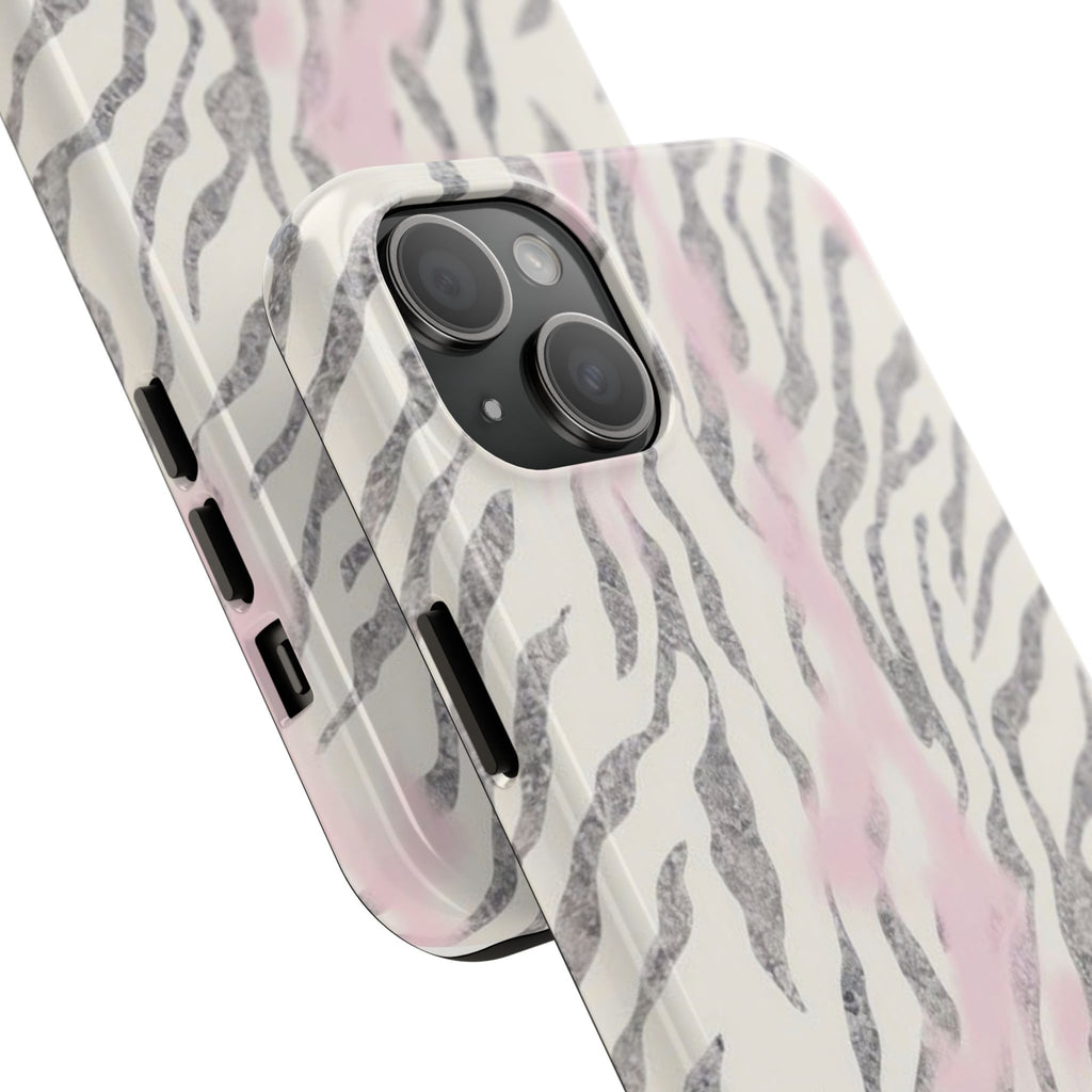 Zebra Blush Tough Phone Case — Pink Marble Animal Print Protective Cover