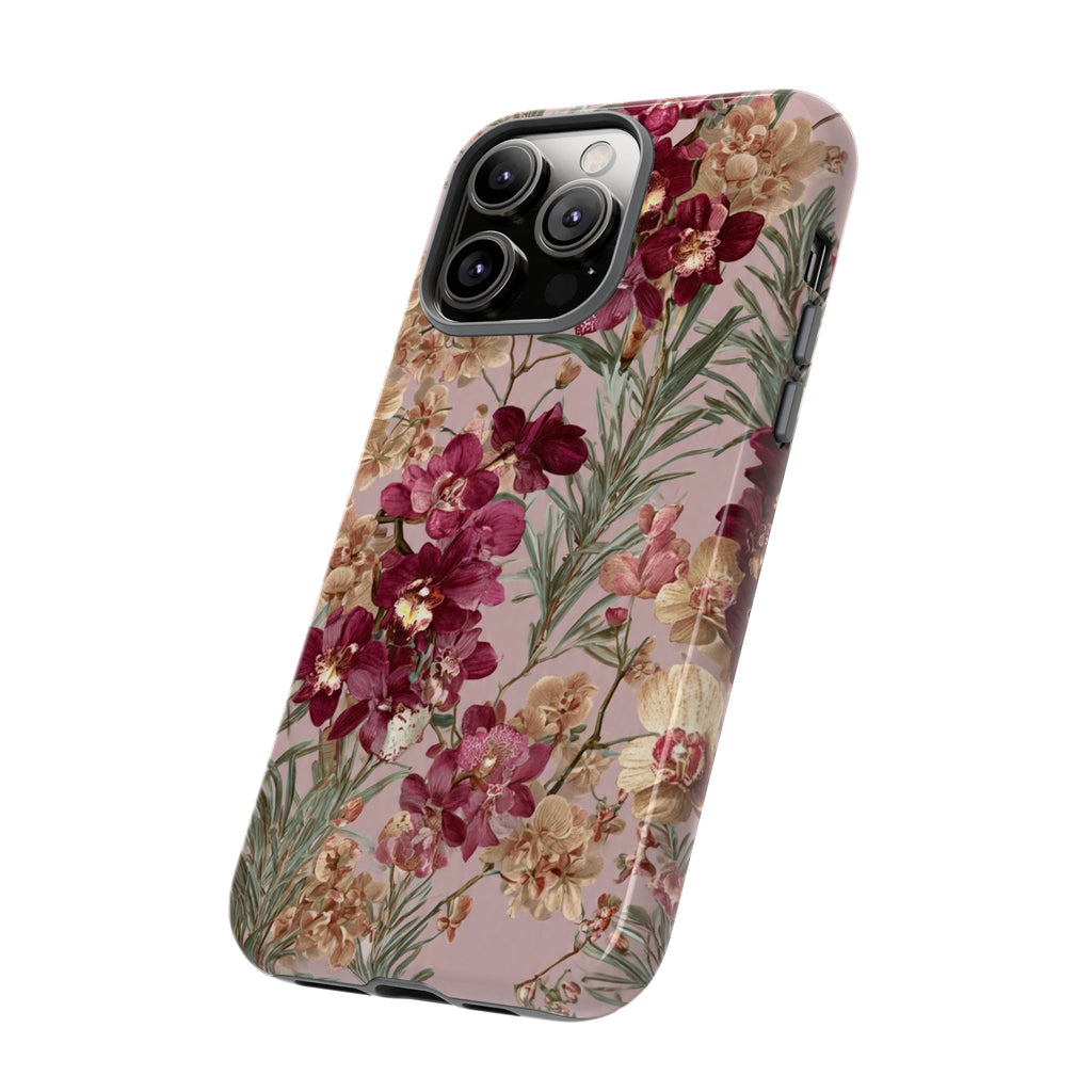 Floral Orchid Tough Phone Case — Vintage Pink Burgundy Protection