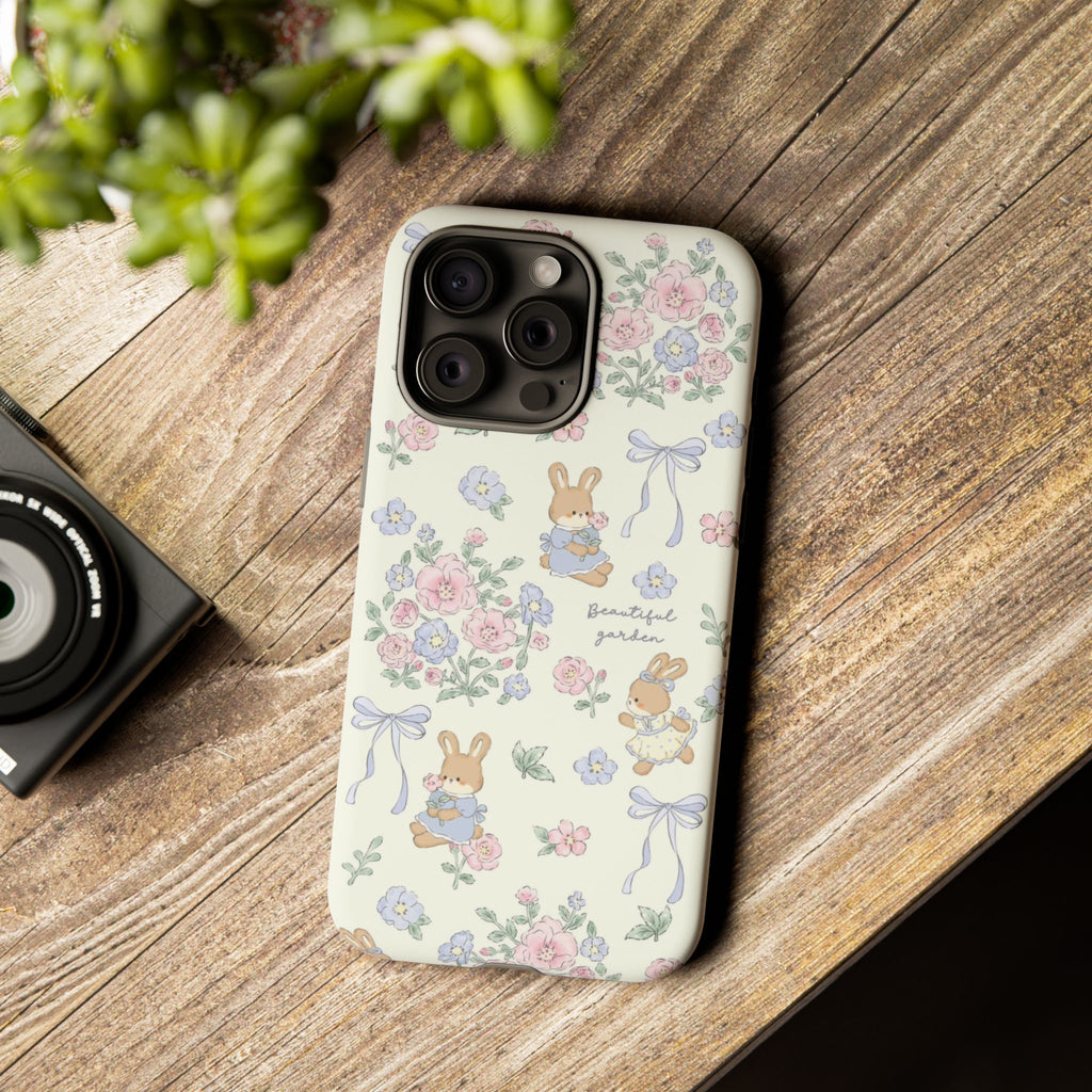 Floral Bunny Phone Case — "Beautiful Garden" Protective iPhone Cover