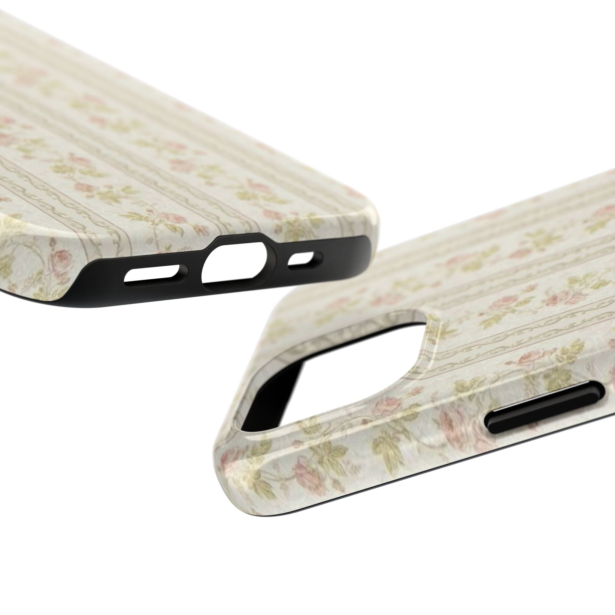 Vintage Floral Stripe Tough Phone Case — Shabby Chic Rose Protection