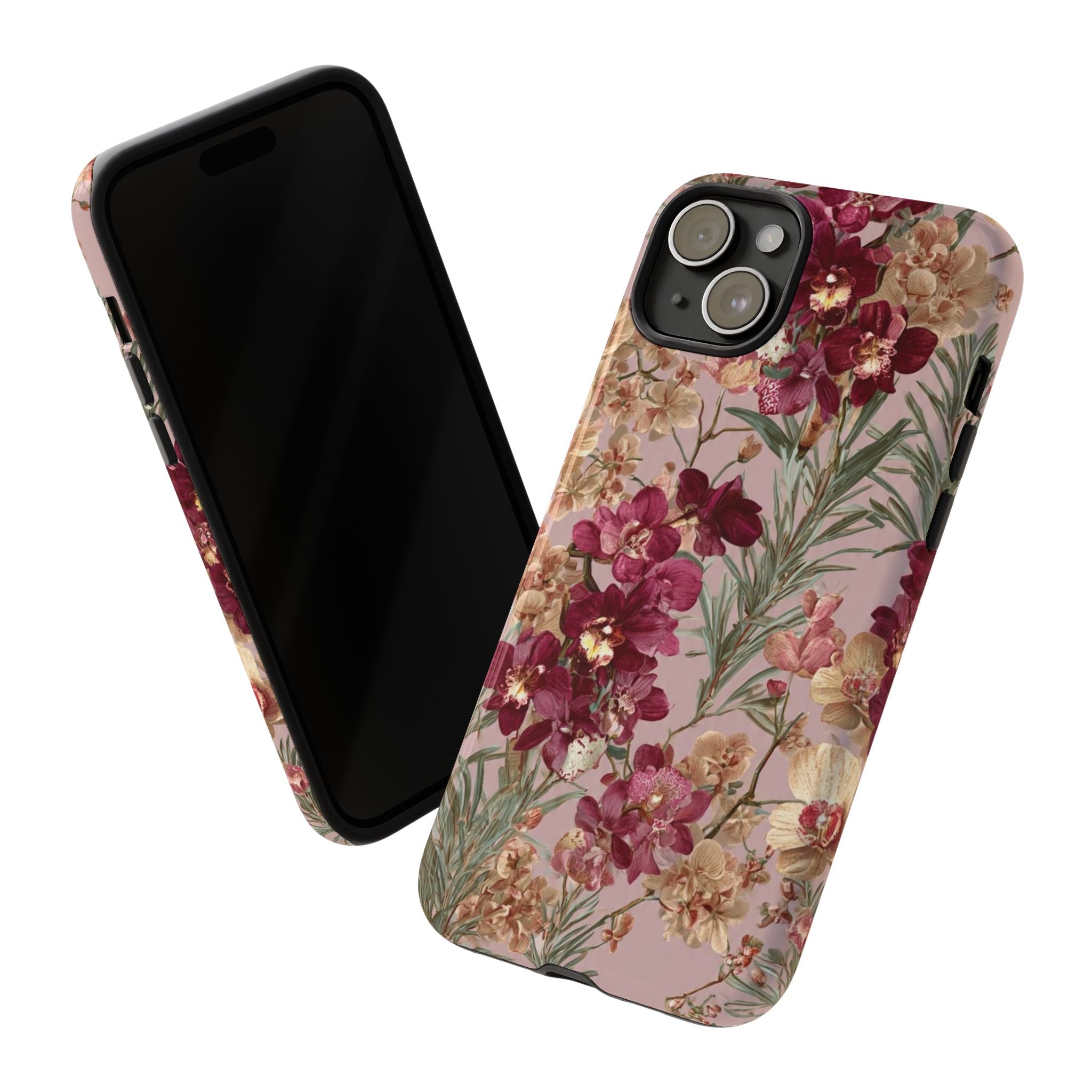 Floral Orchid Tough Phone Case — Vintage Pink Burgundy Protection