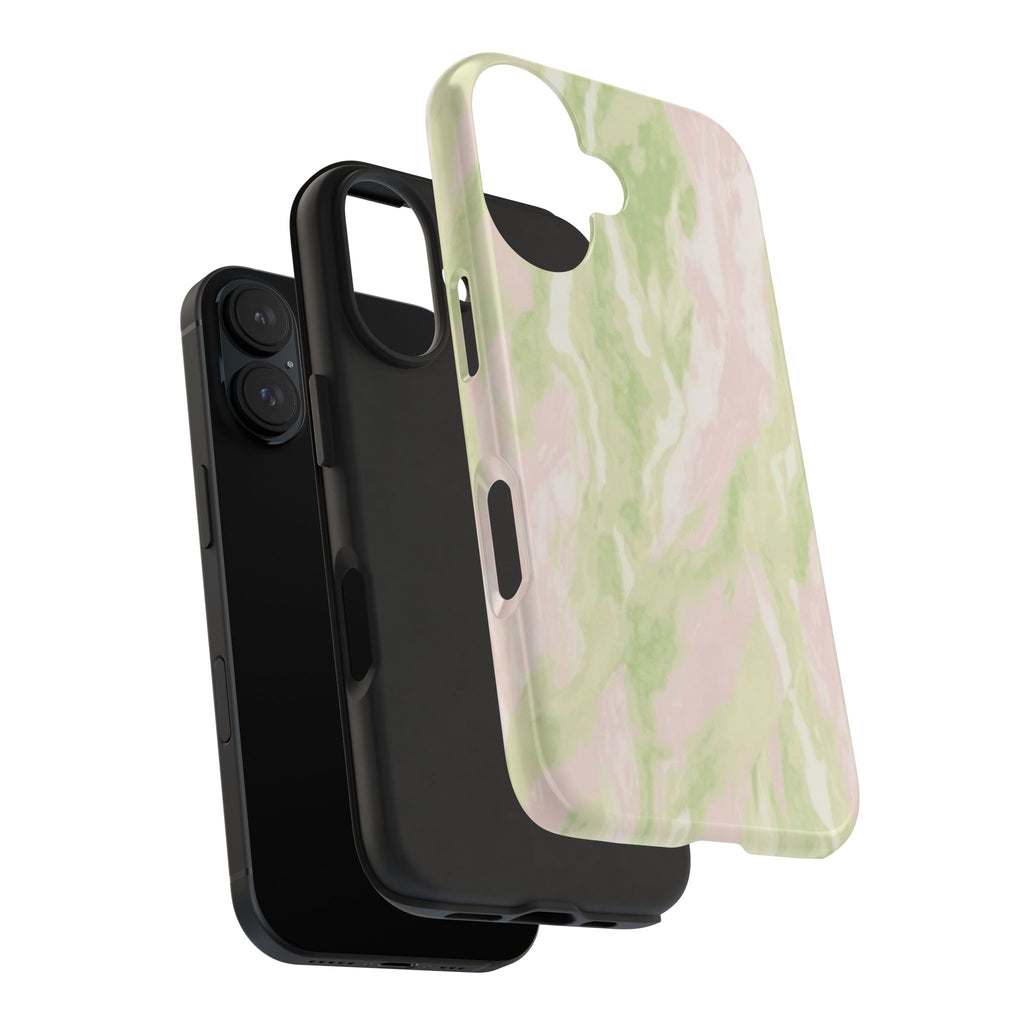 Pastel Marble Tough Phone Case — Pink & Sage Protective Phone Cover