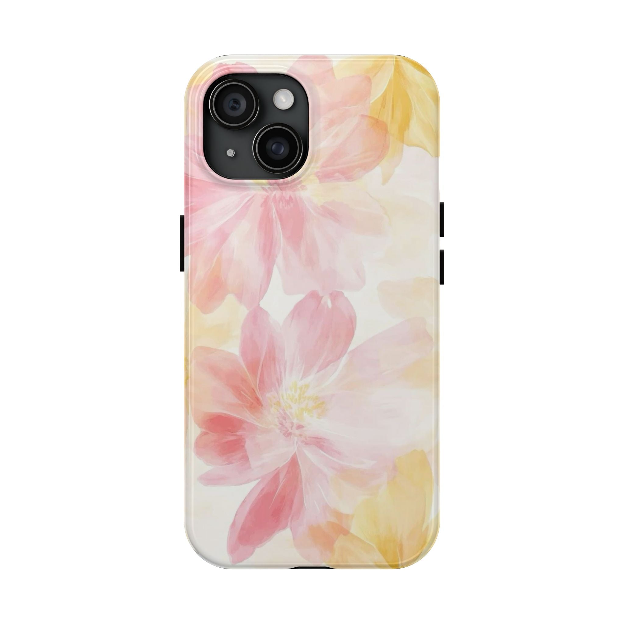 Floral Watercolor Tough Phone Case — Pink & Yellow Bloom Protective Cover