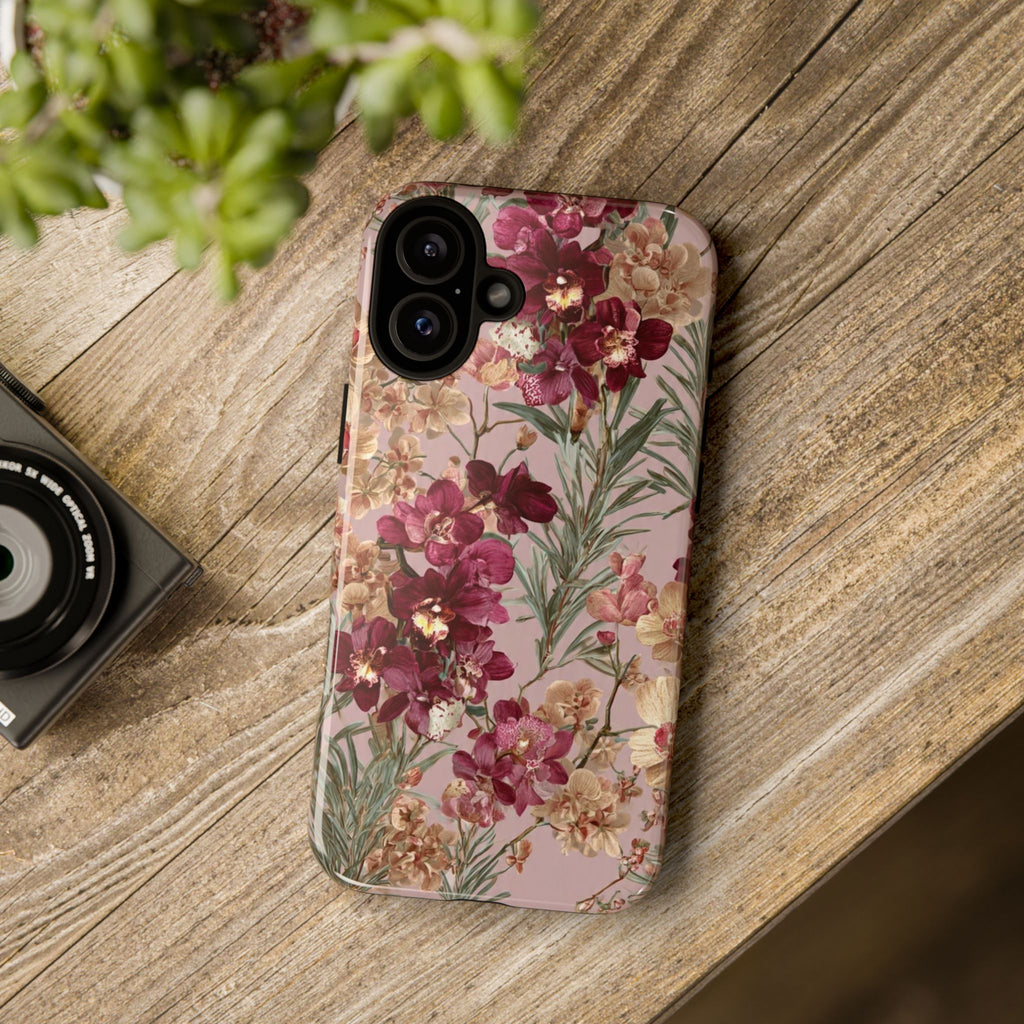 Floral Orchid Tough Phone Case — Vintage Pink Burgundy Protection