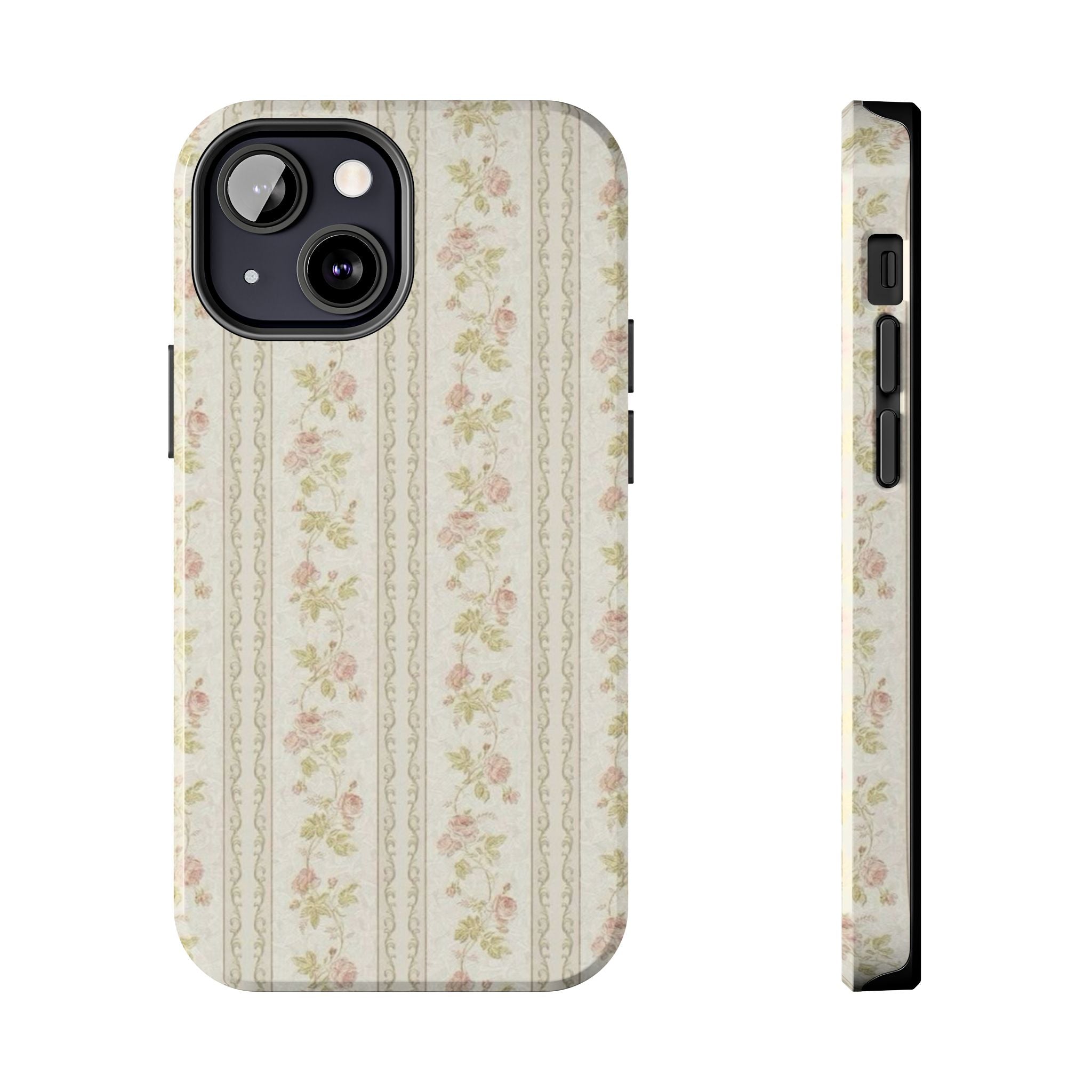 Vintage Floral Stripe Tough Phone Case — Shabby Chic Rose Protection
