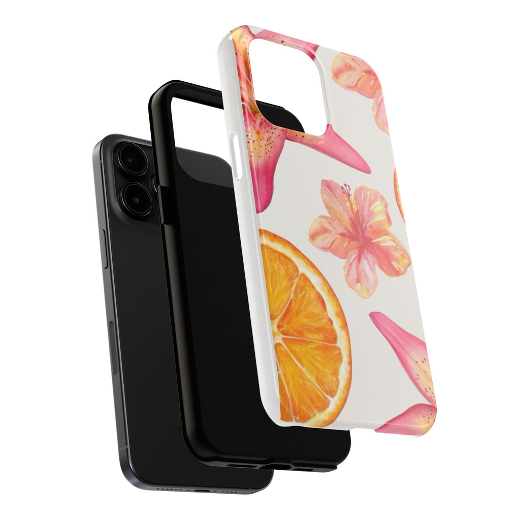 Tough Phone Case — Tropical Citrus & Pink Hibiscus Design
