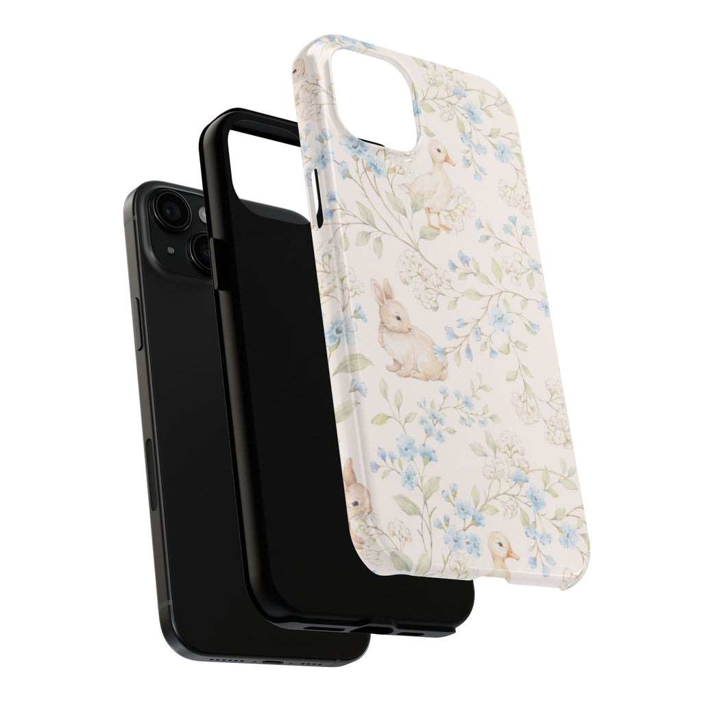 Floral Bunny Tough Phone Case — Pastel Spring Rabbit Protective Cover