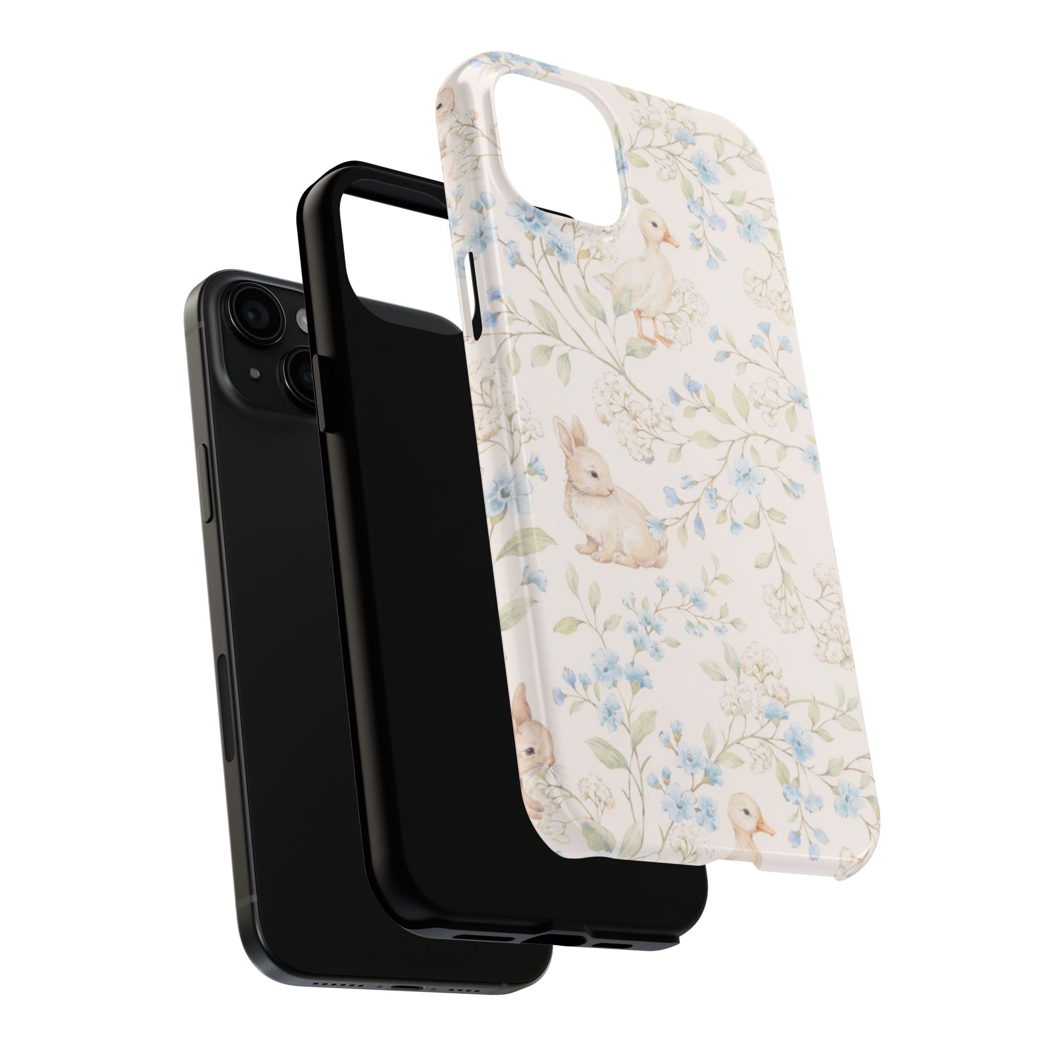 Floral Bunny Tough Phone Case — Pastel Spring Rabbit Protective Cover