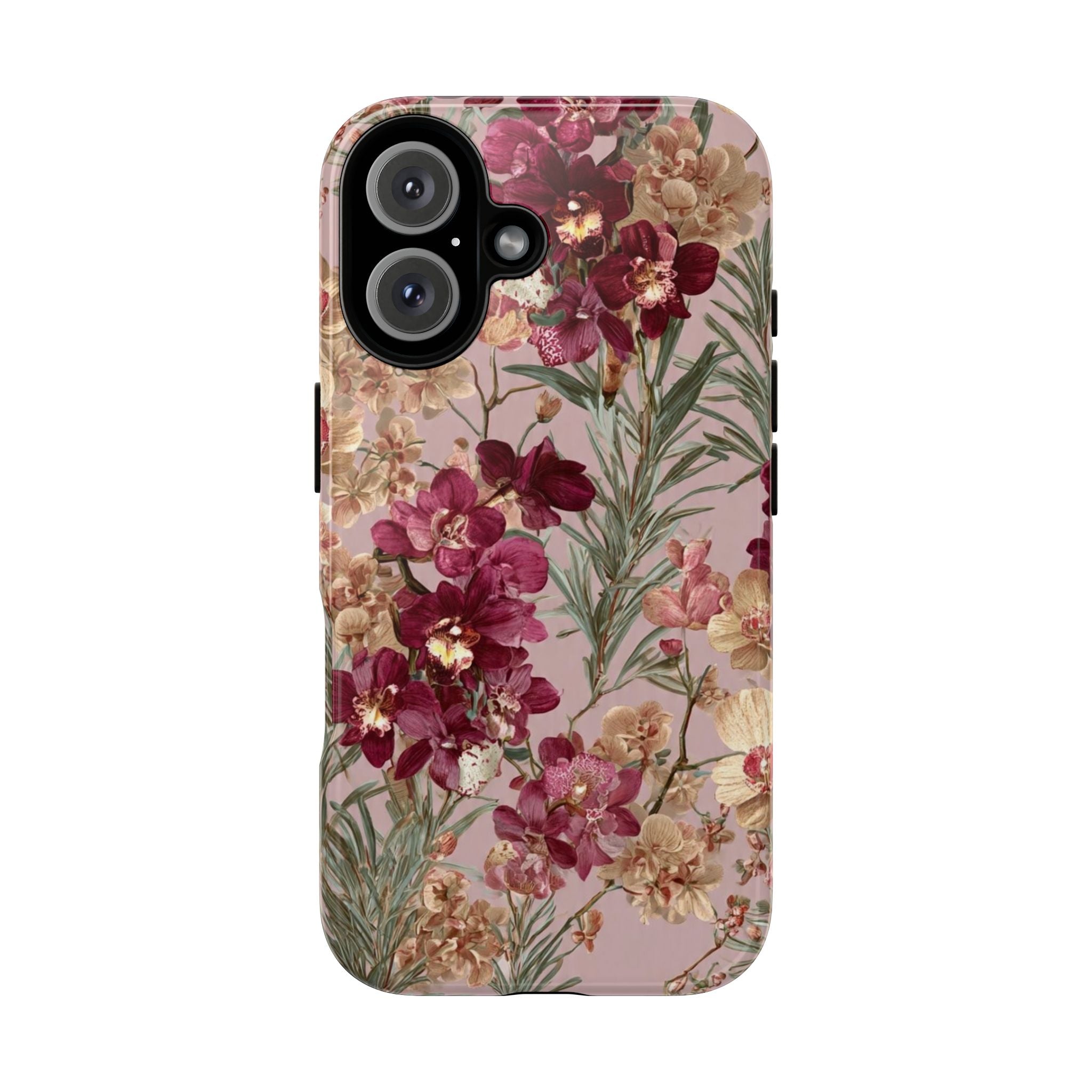 Floral Orchid Tough Phone Case — Vintage Pink Burgundy Protection