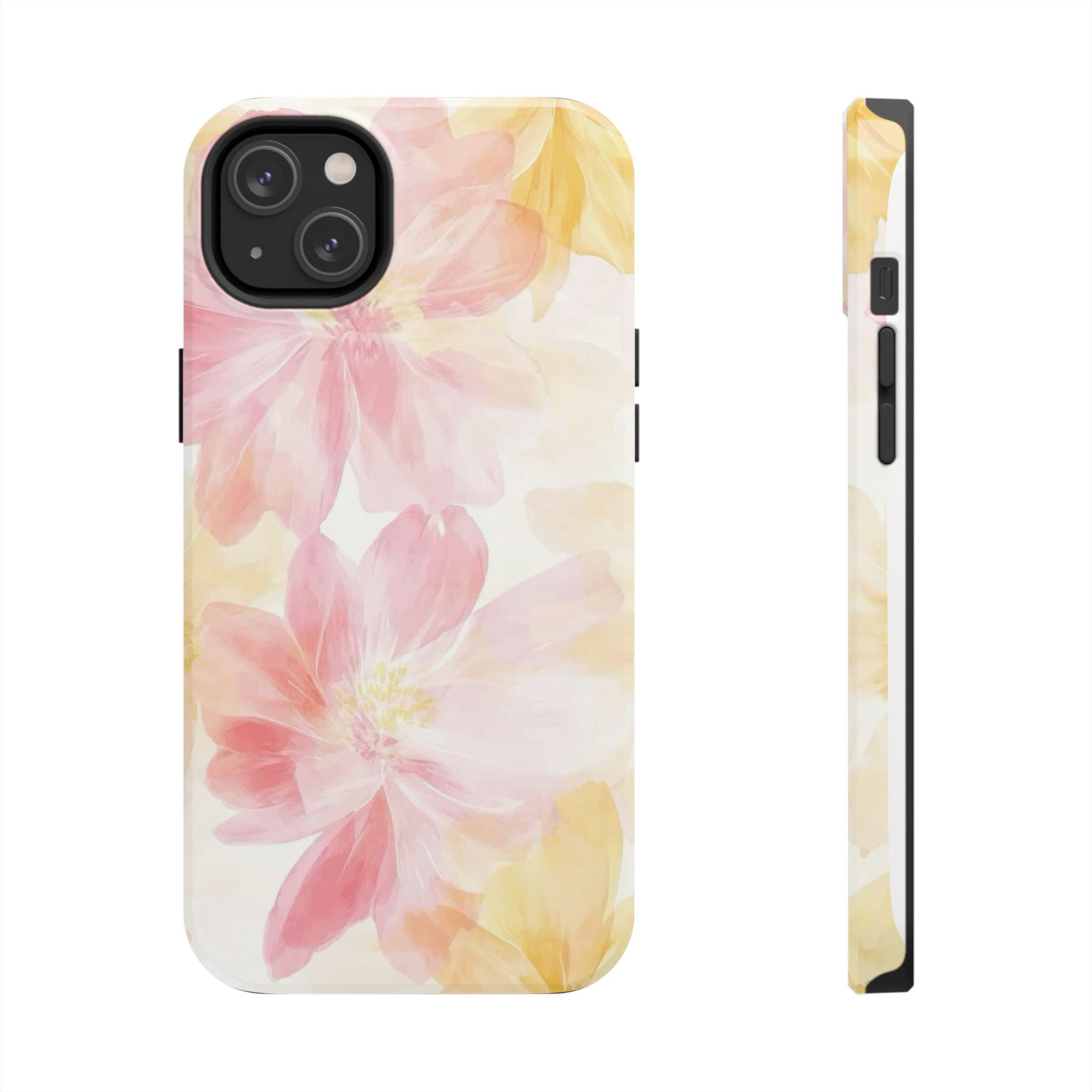 Floral Watercolor Tough Phone Case — Pink & Yellow Bloom Protective Cover