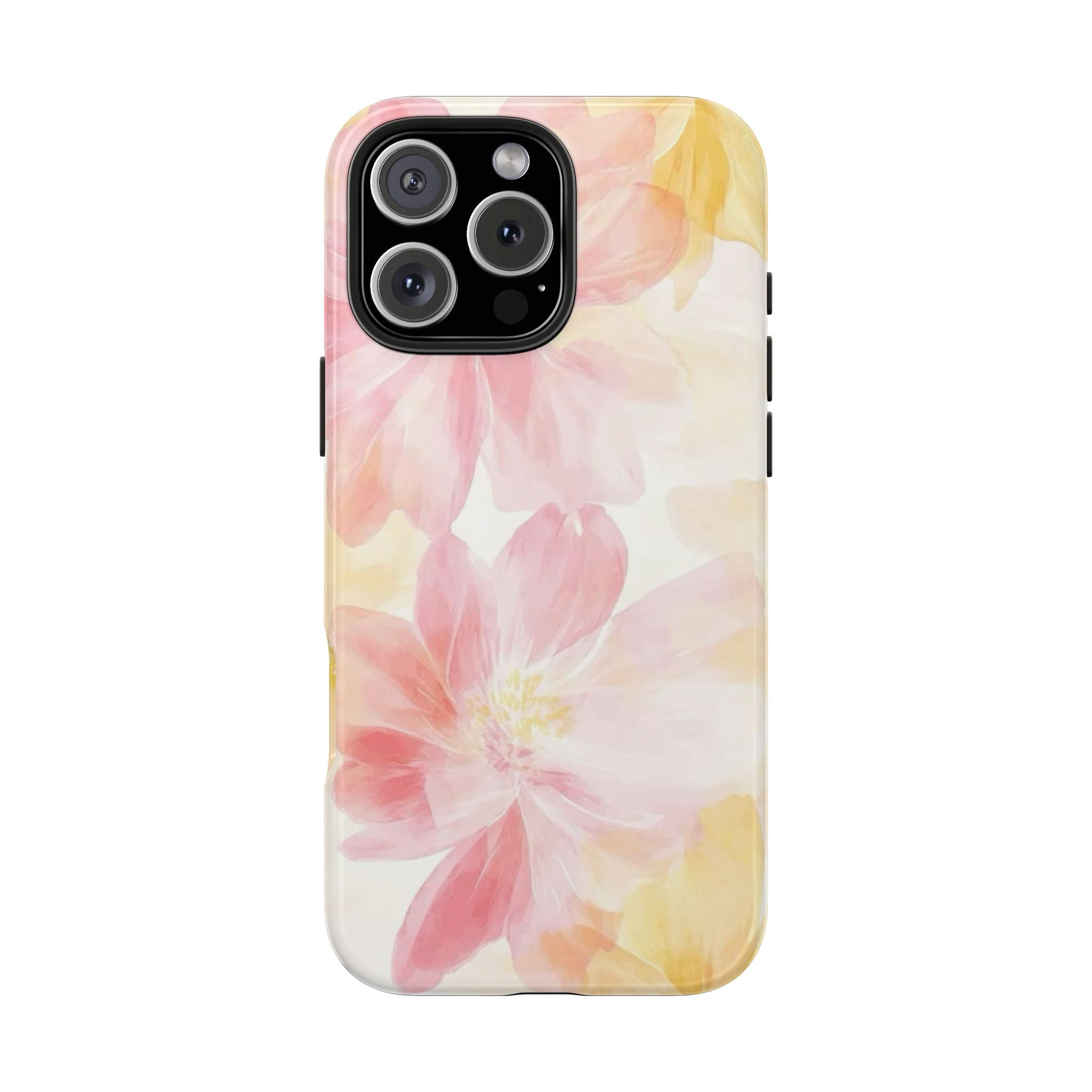 Floral Watercolor Tough Phone Case — Pink & Yellow Bloom Protective Cover