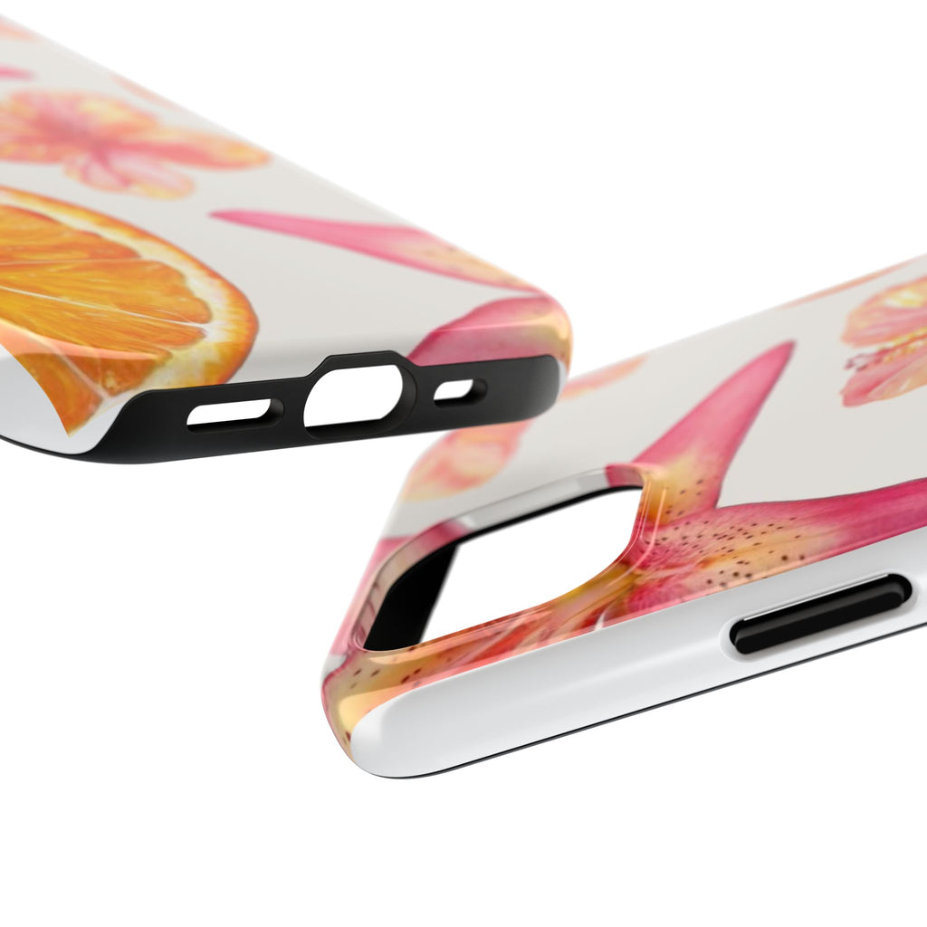 Tough Phone Case — Tropical Citrus & Pink Hibiscus Design