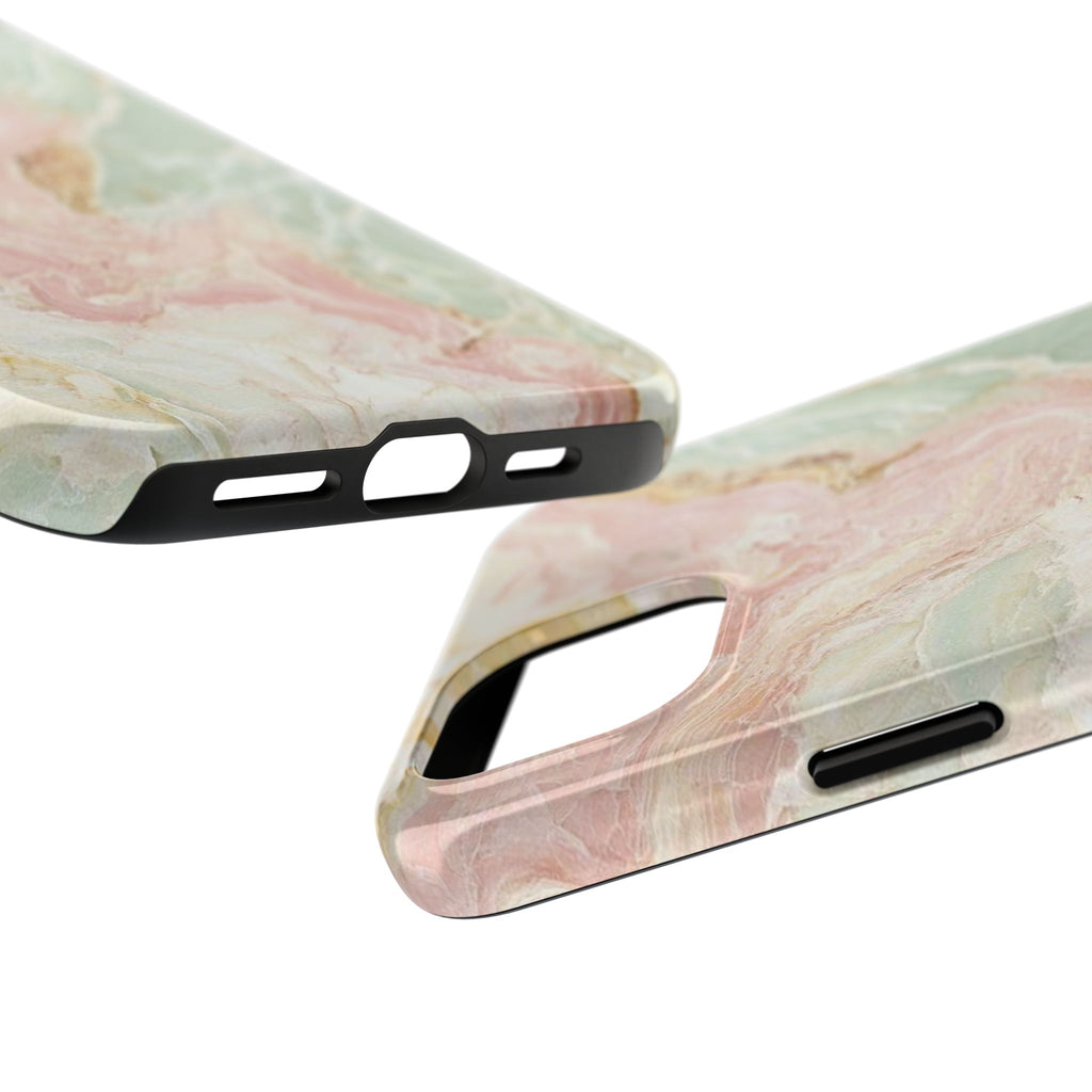 Pastel Marble Tough Phone Case – Protective iPhone Cover with Pink & Mint Swirl