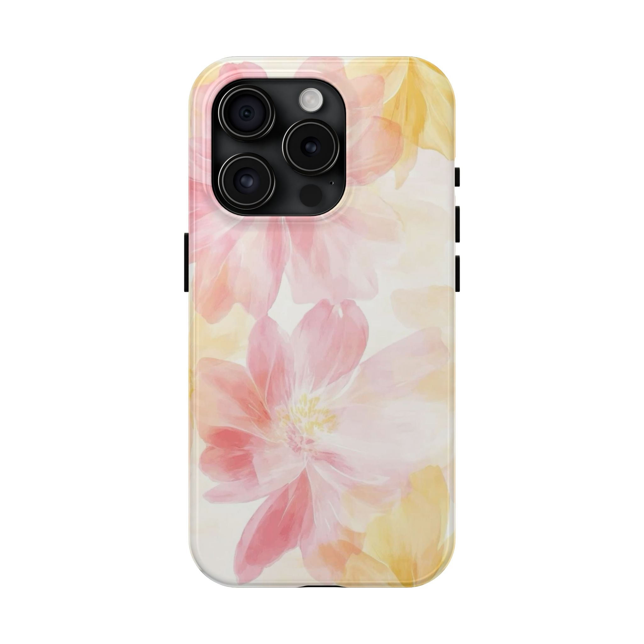 Floral Watercolor Tough Phone Case — Pink & Yellow Bloom Protective Cover