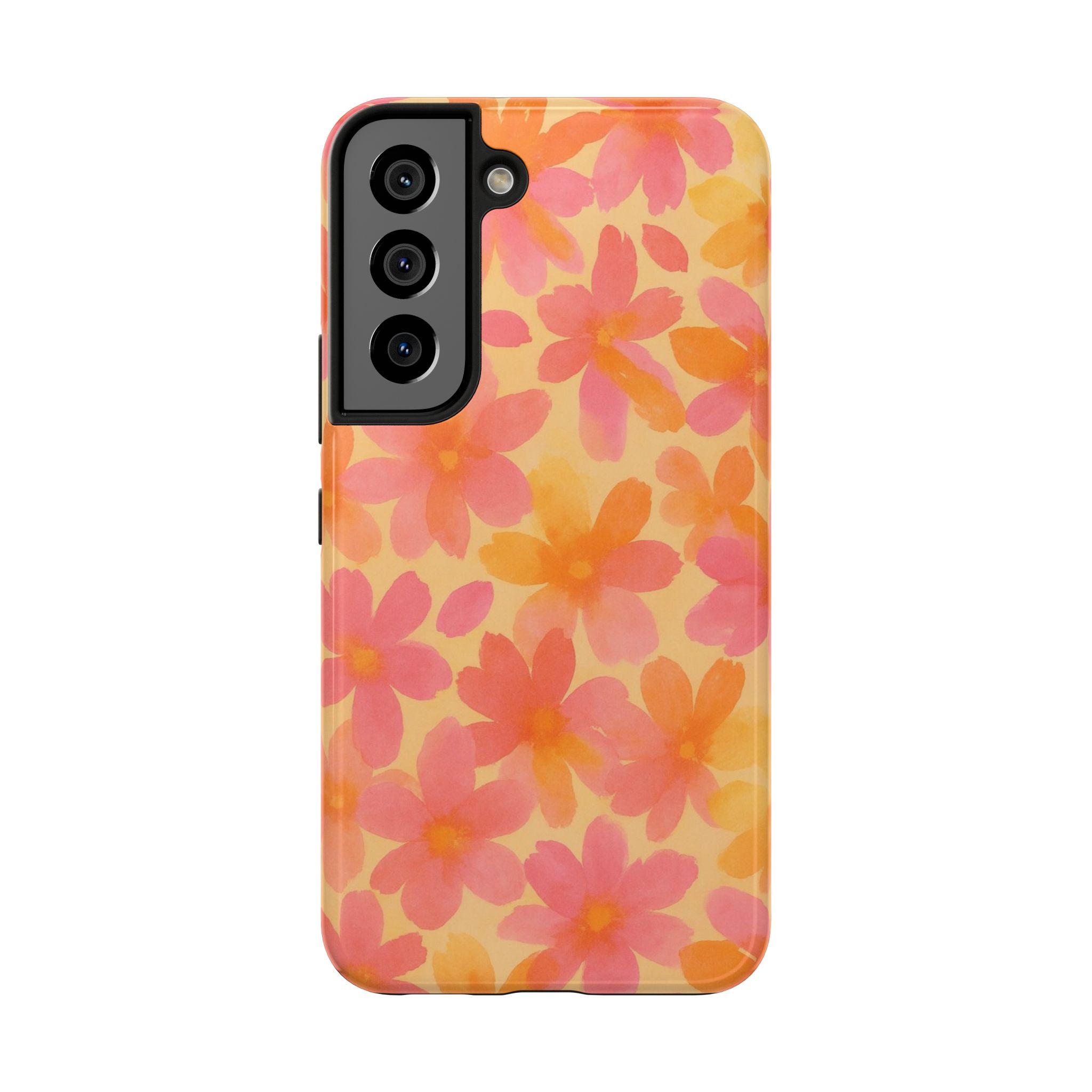 Floral Watercolor Tough Phone Case — Pink & Orange Bloom Protective Cover
