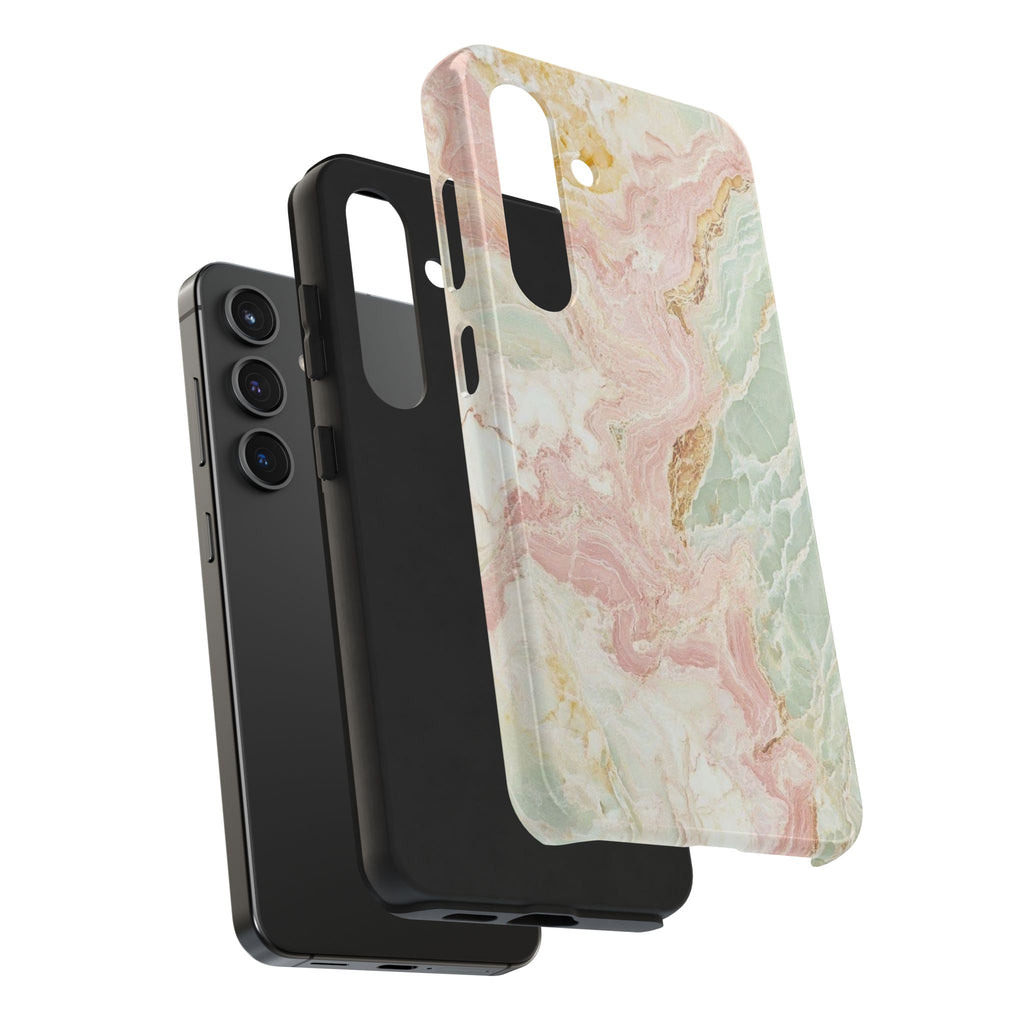 Pastel Marble Tough Phone Case – Protective iPhone Cover with Pink & Mint Swirl