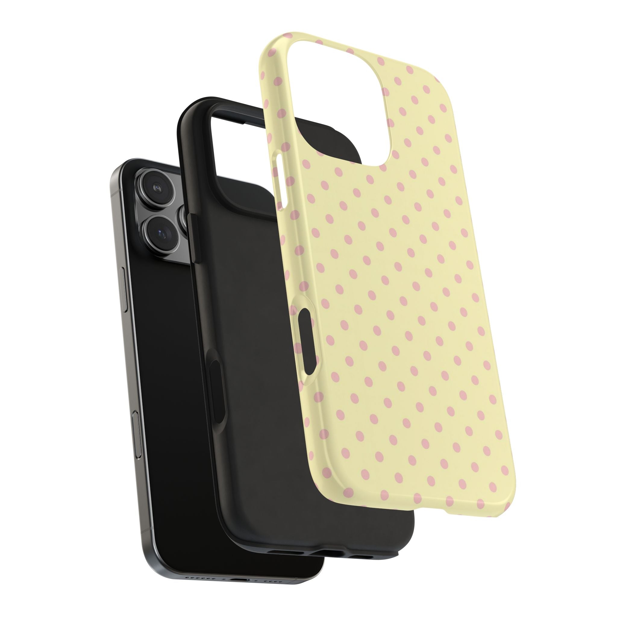 Pink Polka Dot Tough Phone Case — Pastel Yellow Protective iPhone Cover