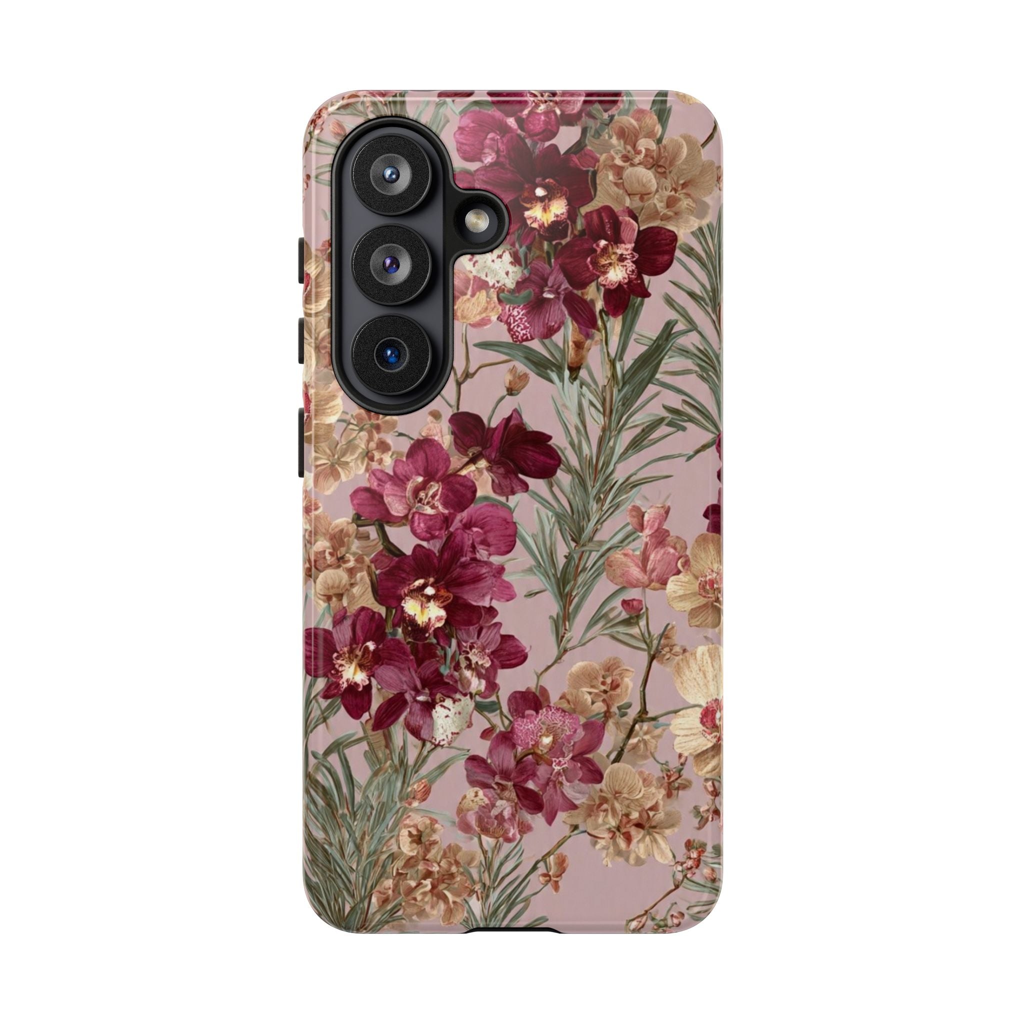 Floral Orchid Tough Phone Case — Vintage Pink Burgundy Protection