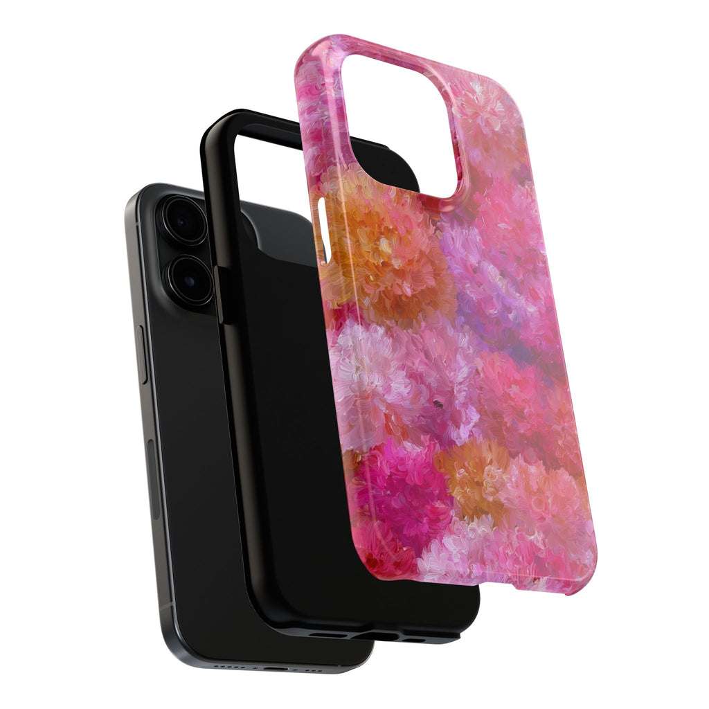 Floral Burst Tough Phone Case — Pink Watercolor Peony Protective Cover